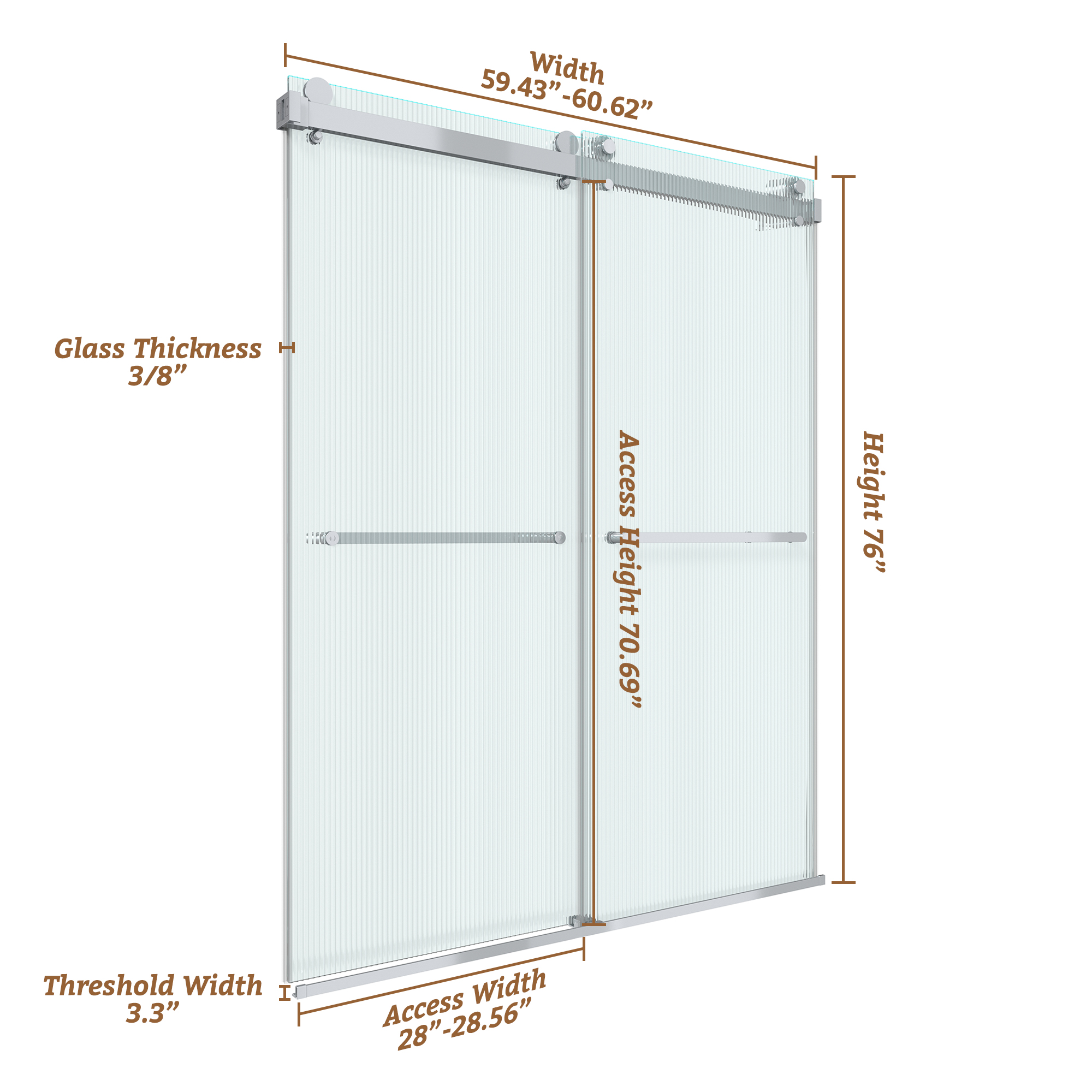 60"x76" Frameless Double Sliding Shower Door with Two Horizontal Towels