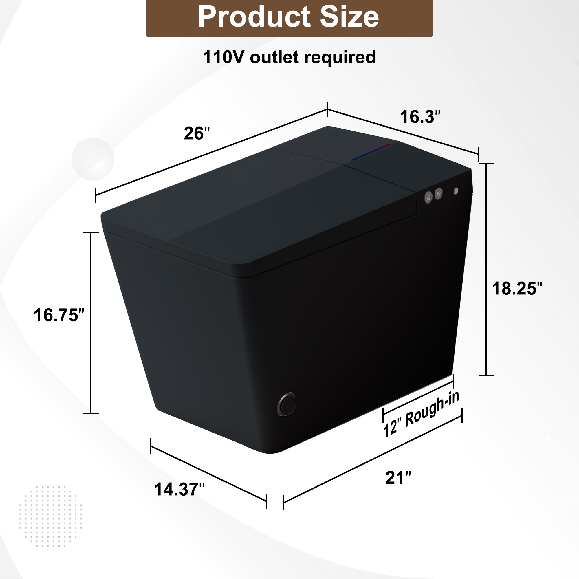 Black & White Smart Built-in Tank Bidet Toilet with Foot-Touch Lid Opening