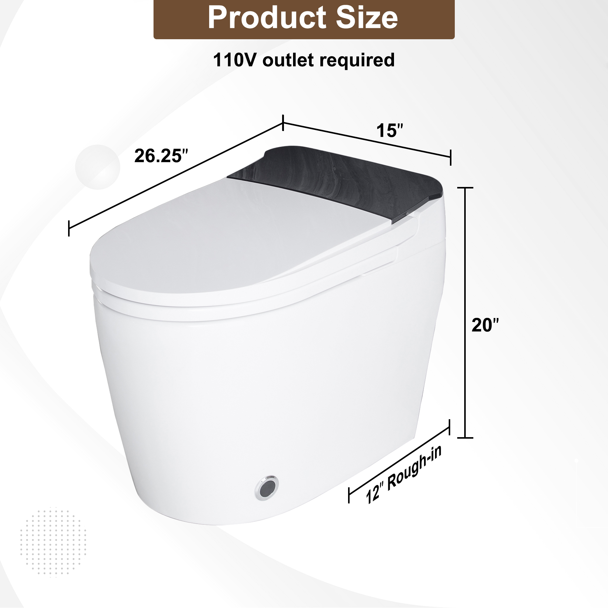 Smart Elongated Toilet with Built-in Heated Bidet Seat & Side Button