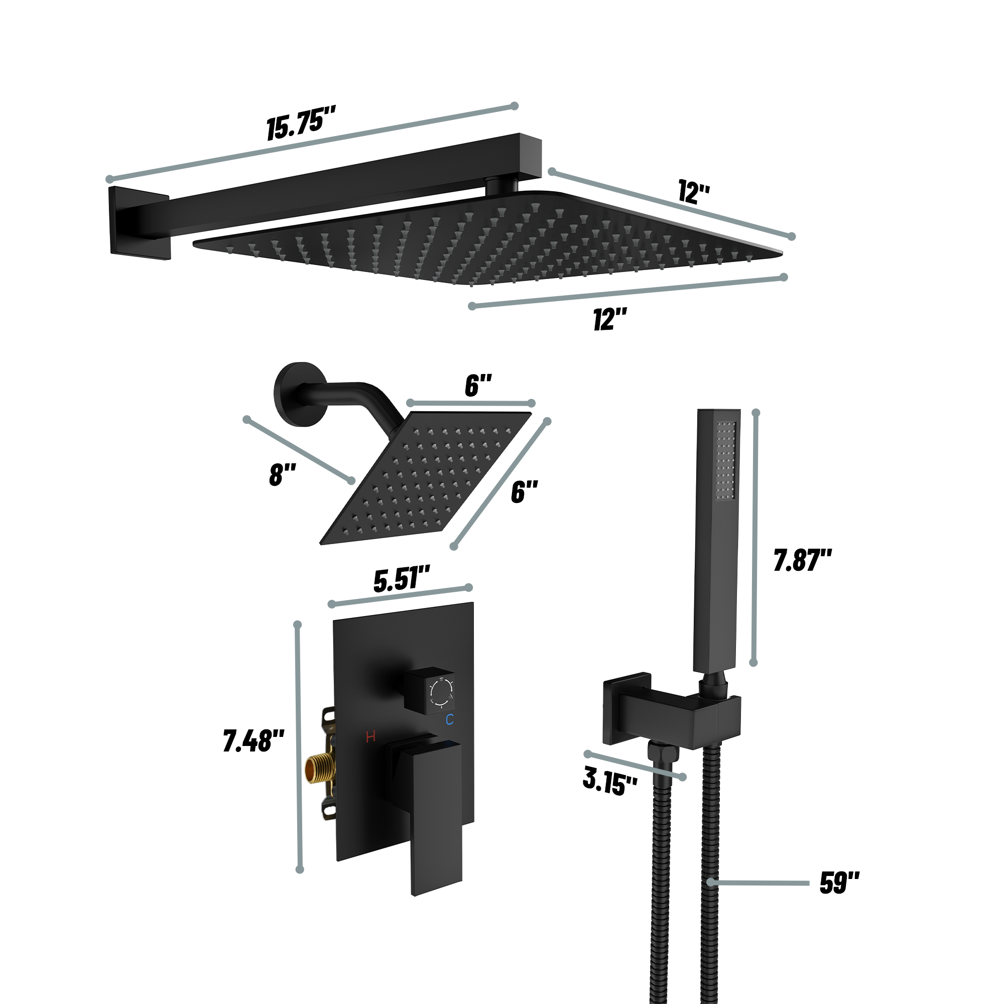 12-inch Dual Shower System with 3-Function & 6 Position Settings