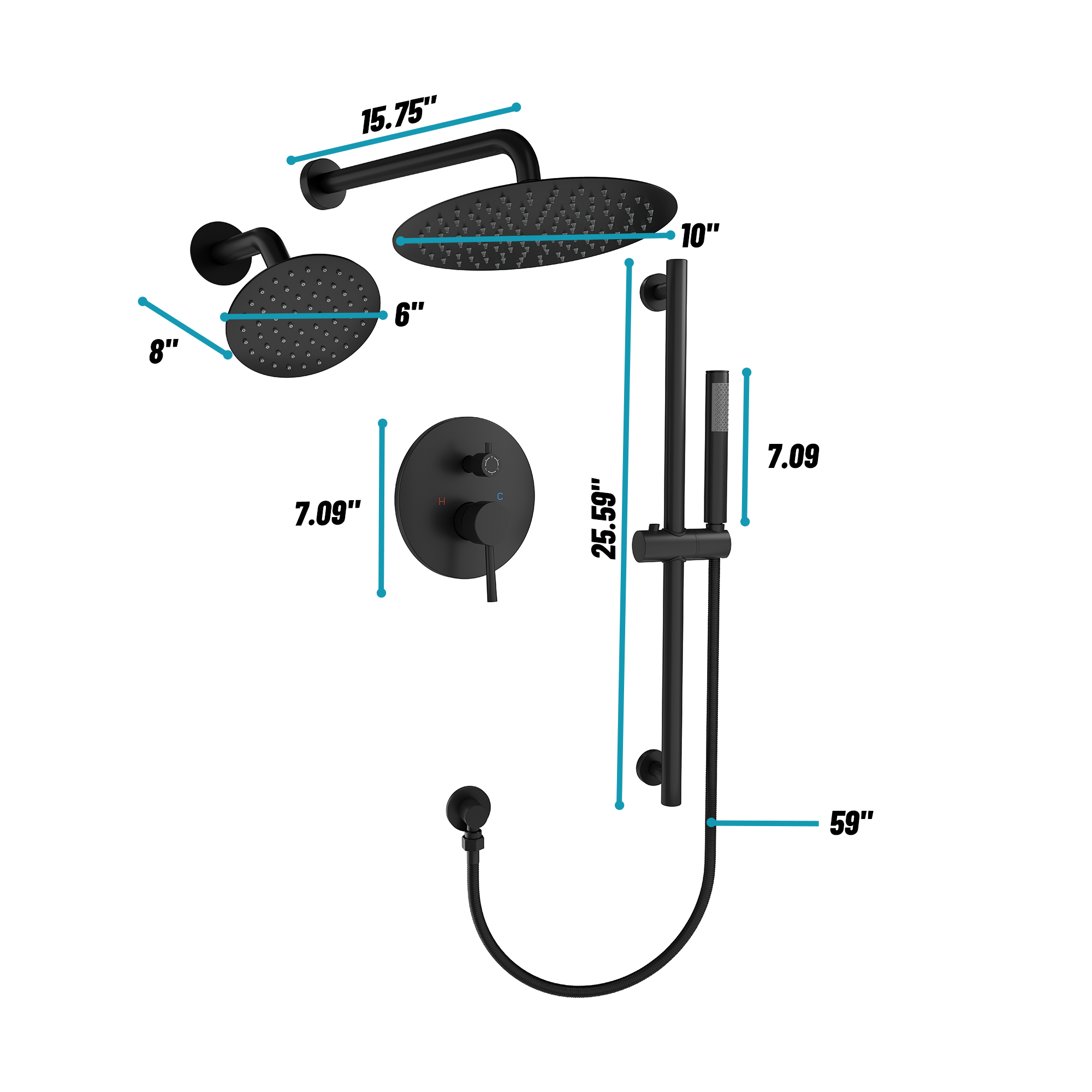 10-inch 3-Function Dual Shower Head System with 6 Position Settings & Slide Bar