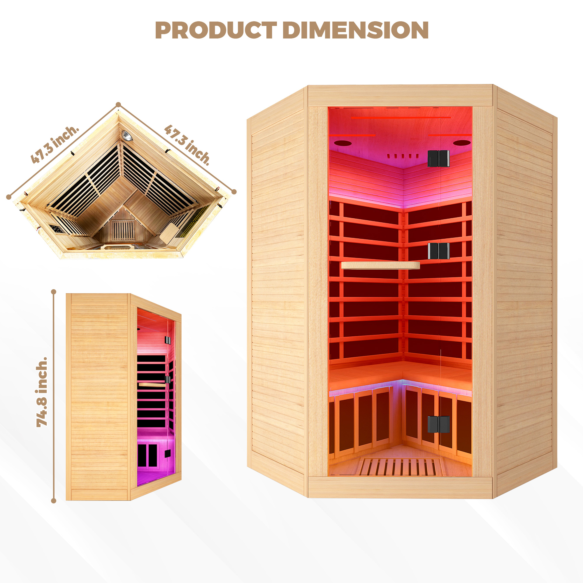 Canadian Hemlock 2-Person Infrared Corner Sauna with Chromotherapy & Bluetooth