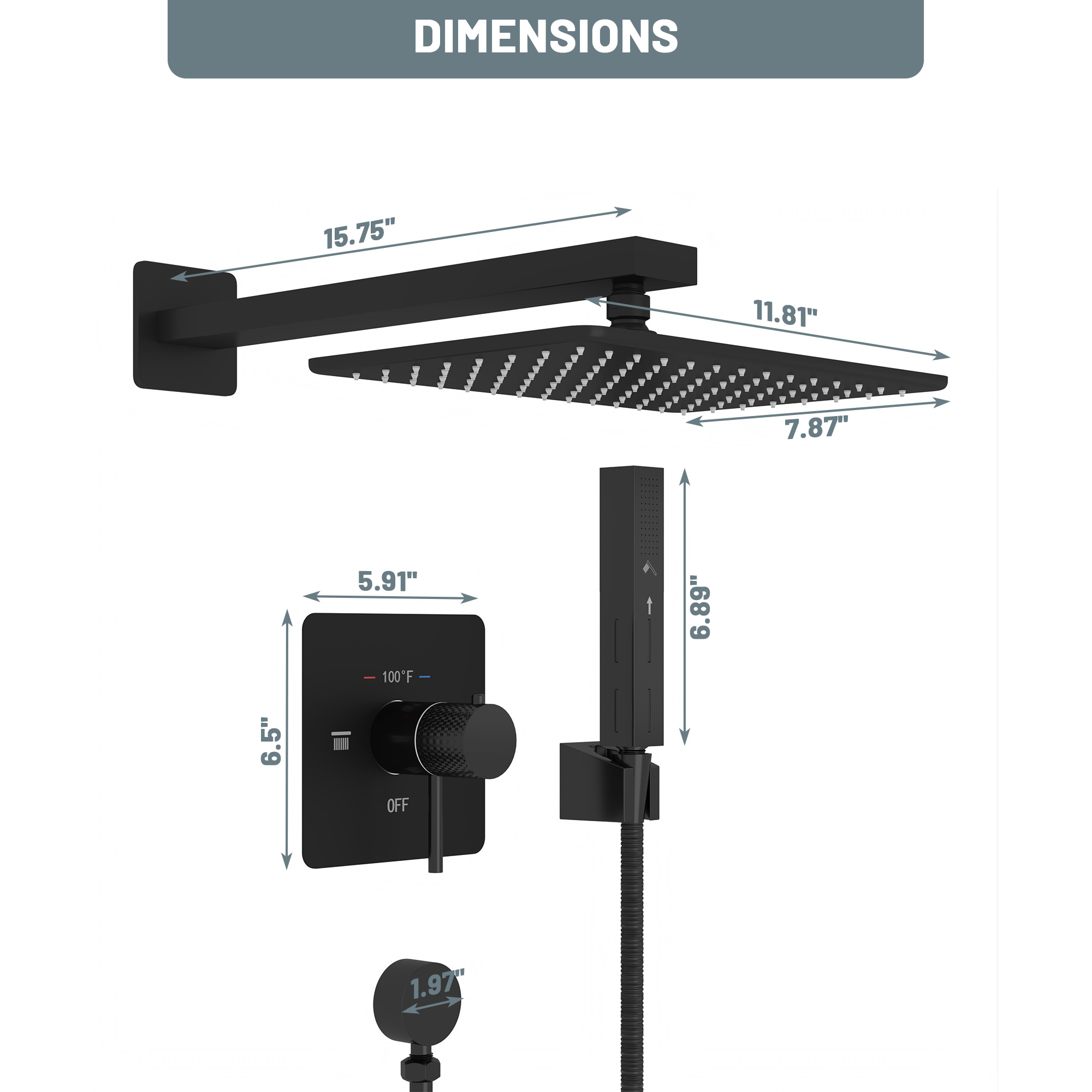 11.8*7.8 inch Coaxial Thermostatic Shower System with 2-Function Handheld