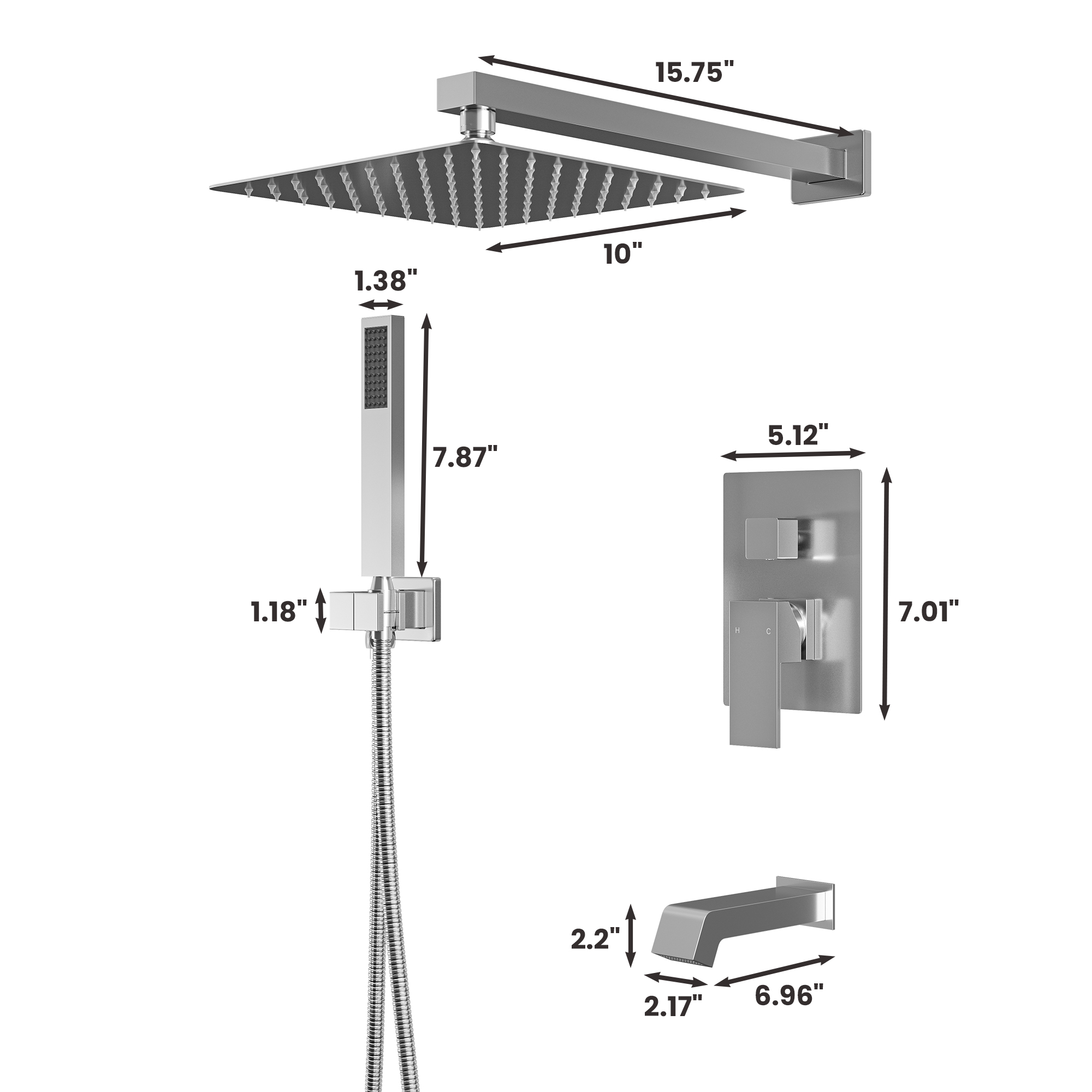 10" Three Function Pressure Balance Shower System with Valve Included