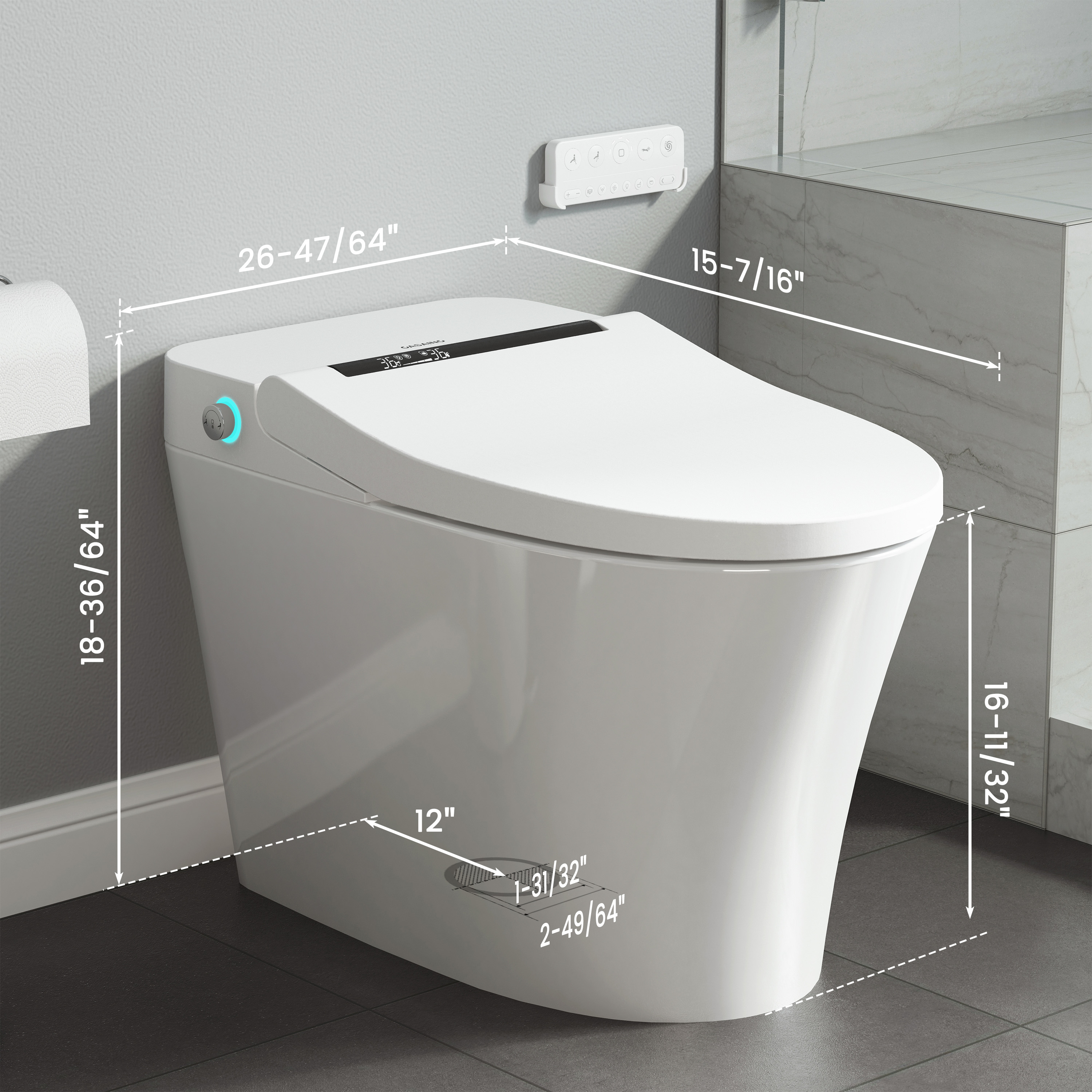Tankless Floor Mounted Elongated White Ceramic Smart Bidet Toilet