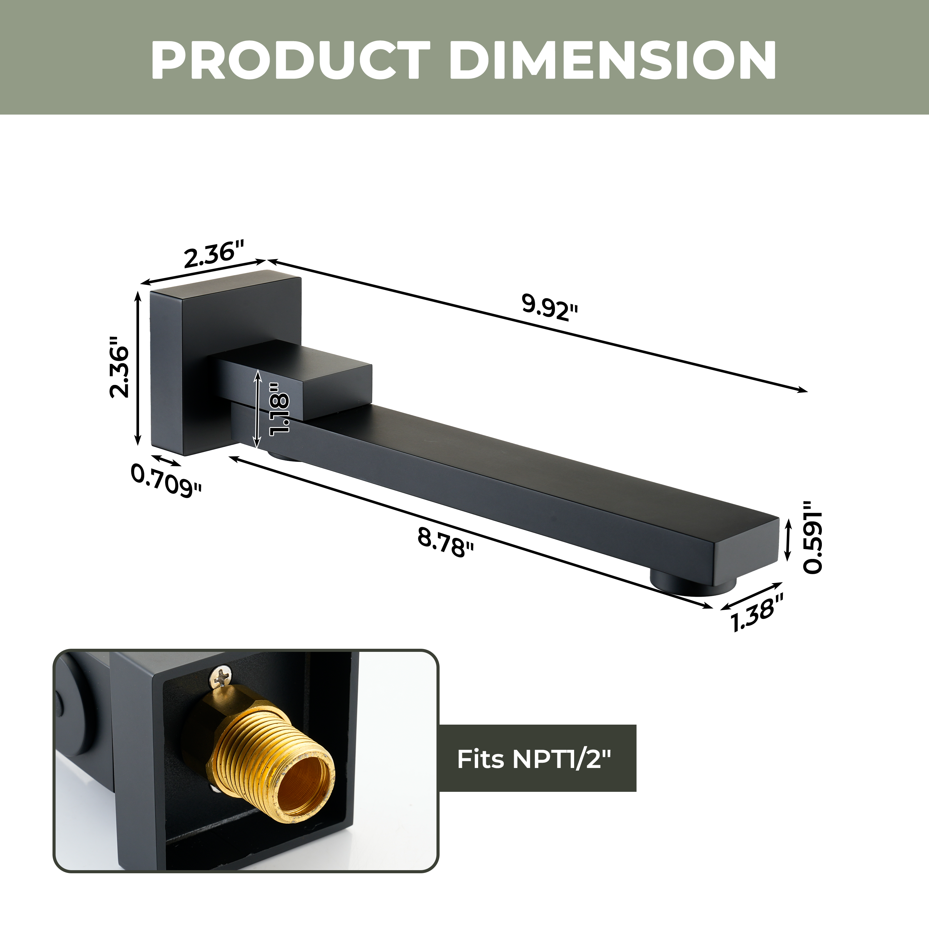 Square Brass Tub Spout with 180° Swing Outlet & Decoration Cover