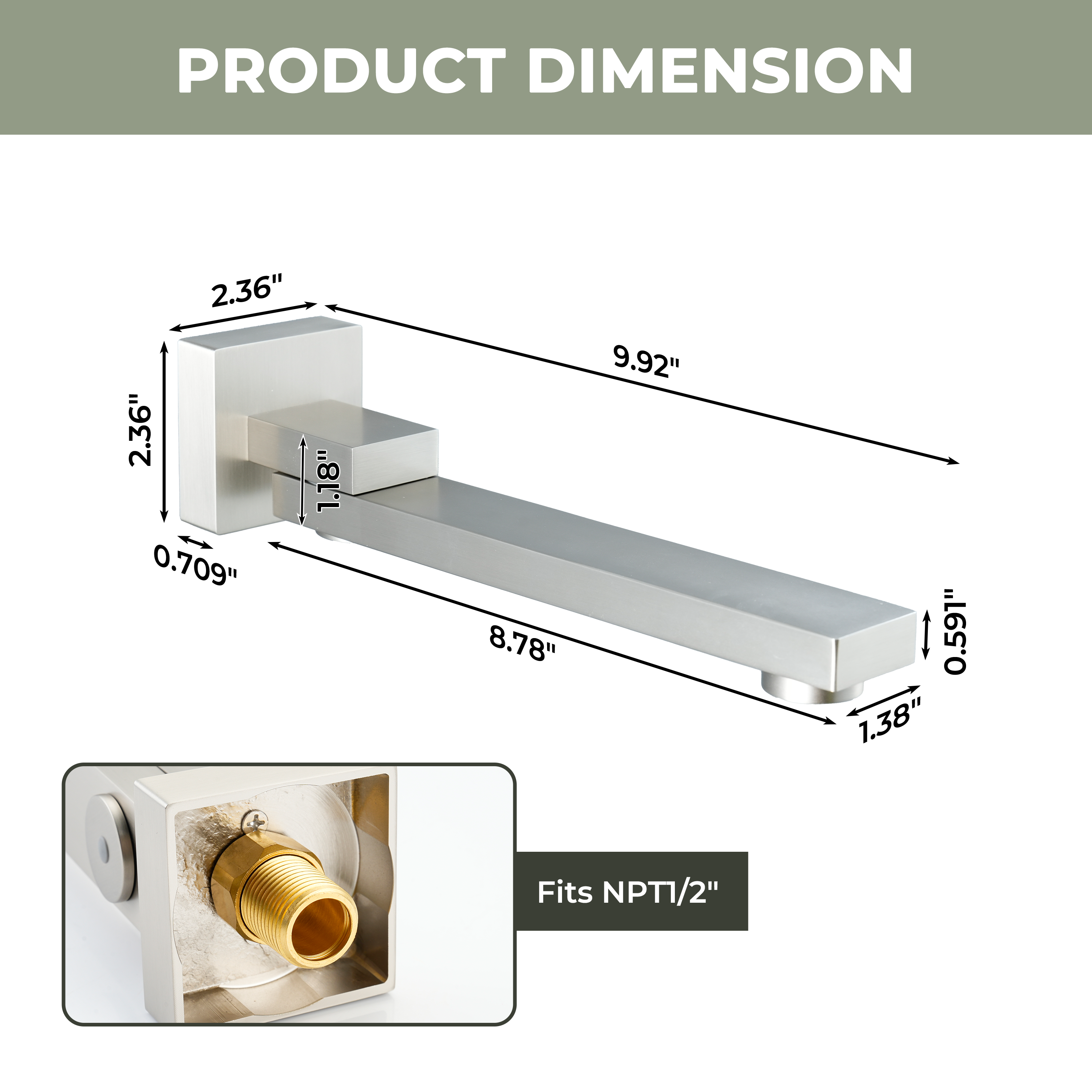 Square Brass Tub Spout with 180° Swing Outlet & Decoration Cover