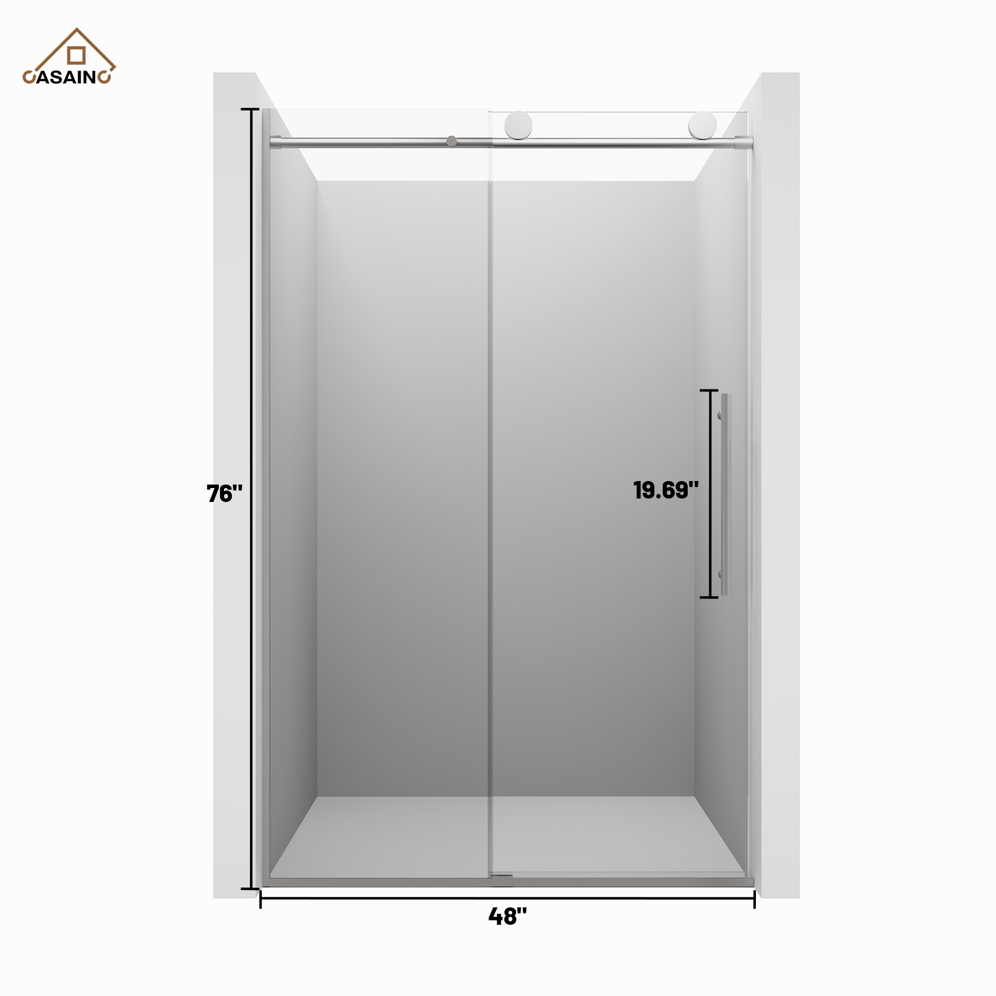 48"x76" Frameless Shower Door with Cushioned Single Slide Shower Enclosure in Brushed Nickel/Chrome/Matte Black/Brushed Gold