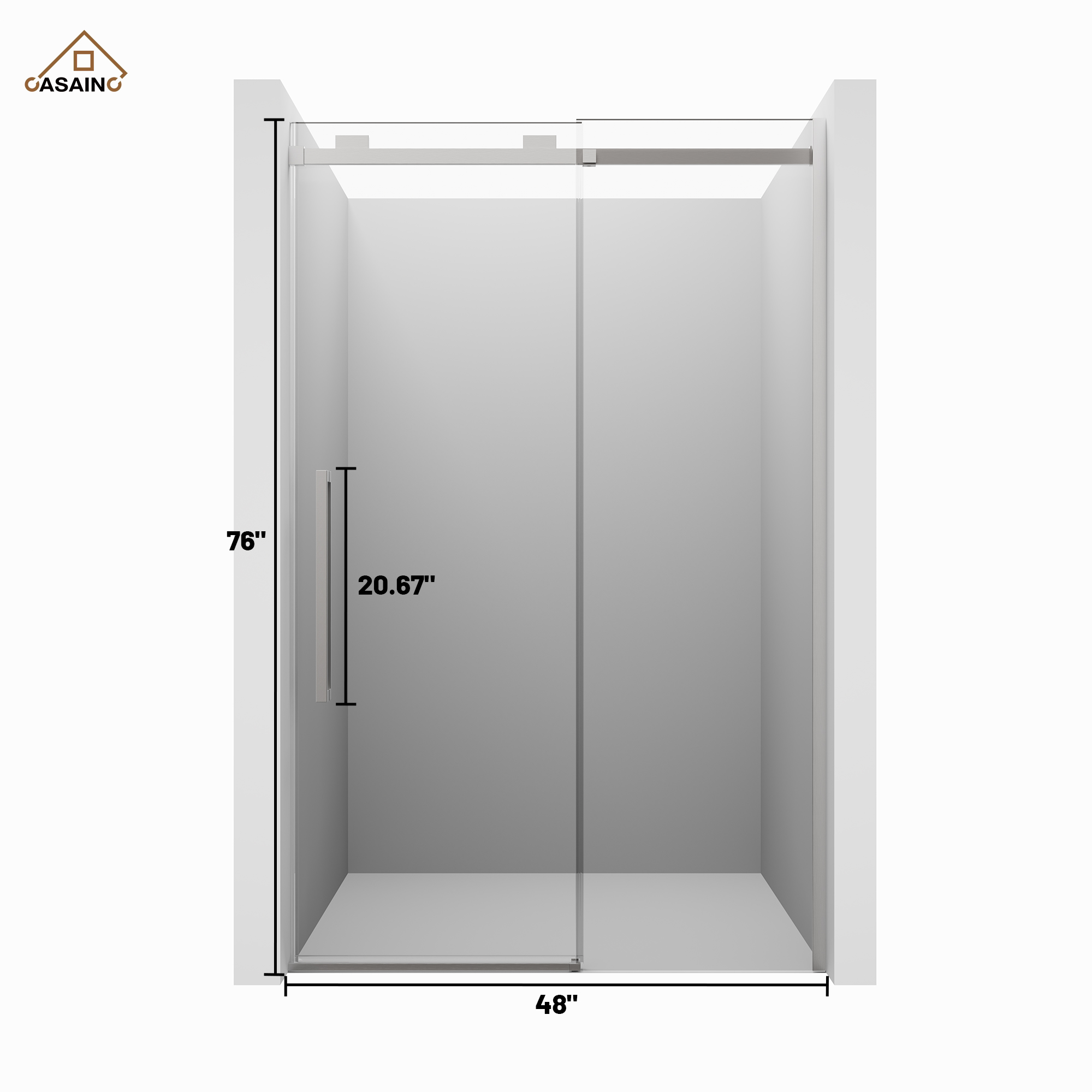 48"x76" Frameless Shower Door with Cushioned Single Slide in Brushed Nickel/Chromed/Matte Black/Brushed Gold, 0.39 inch SGCC-certified Tempered Shower Glass