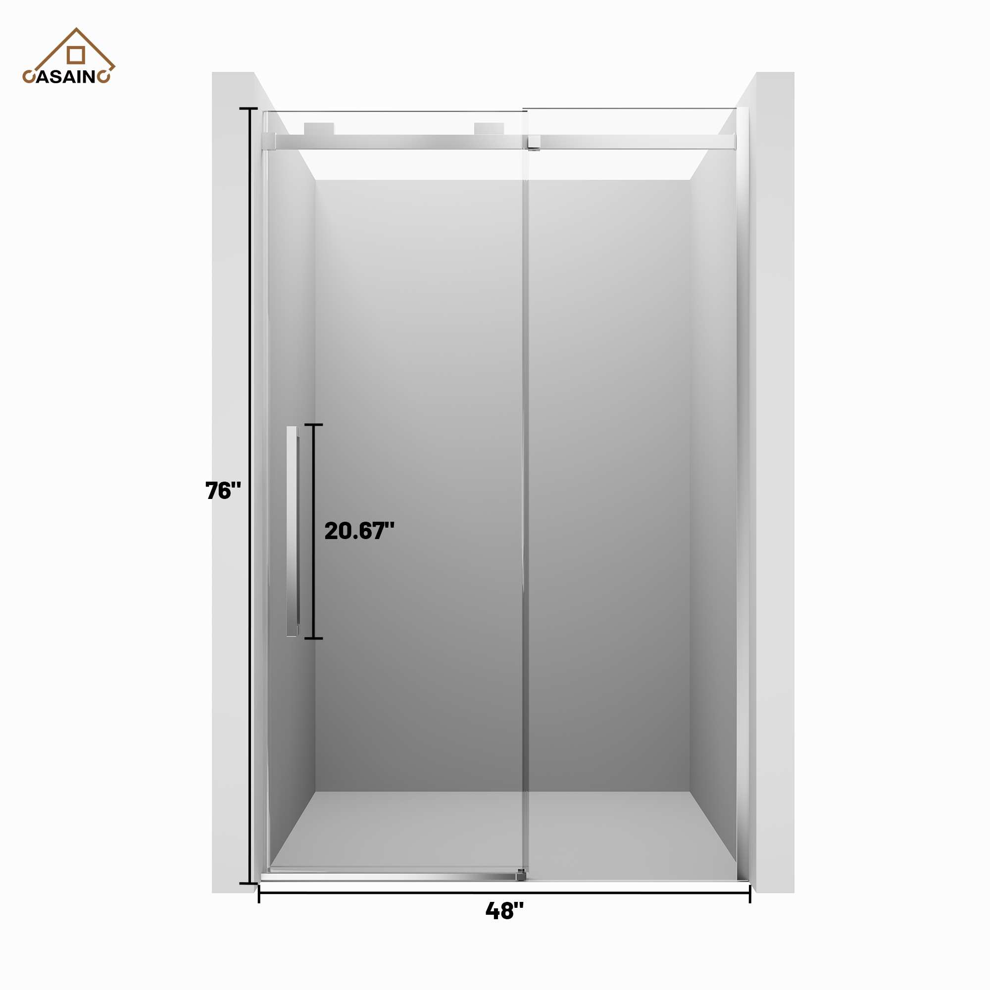 48"x76" Frameless Shower Door with Cushioned Single Slide in Brushed Nickel/Chromed/Matte Black/Brushed Gold, 0.39 inch SGCC-certified Tempered Shower Glass