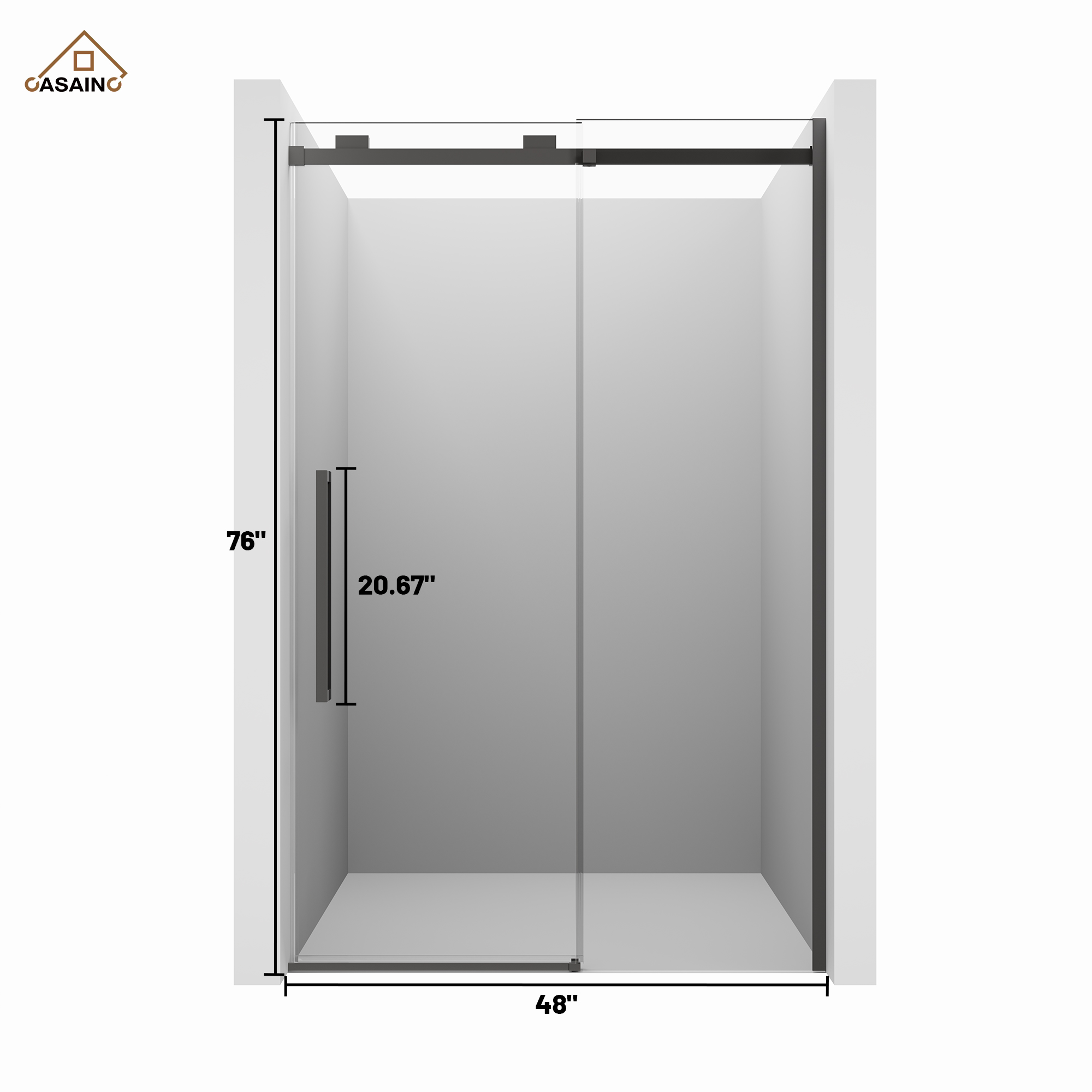 48"x76" Frameless Shower Door with Cushioned Single Slide in Brushed Nickel/Chromed/Matte Black/Brushed Gold, 0.39 inch SGCC-certified Tempered Shower Glass
