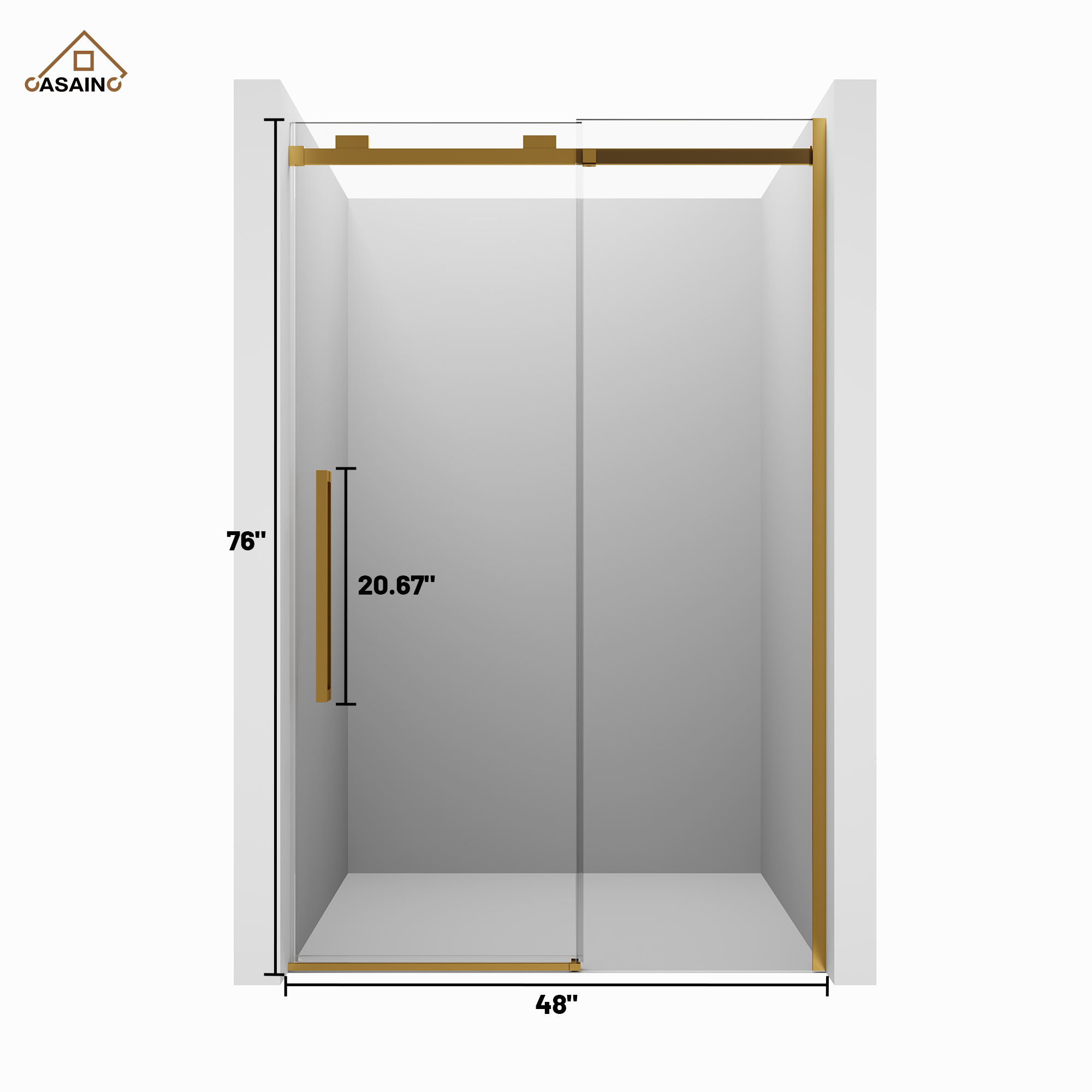 48"x76" Frameless Shower Door with Cushioned Single Slide in Brushed Nickel/Chromed/Matte Black/Brushed Gold, 0.39 inch SGCC-certified Tempered Shower Glass