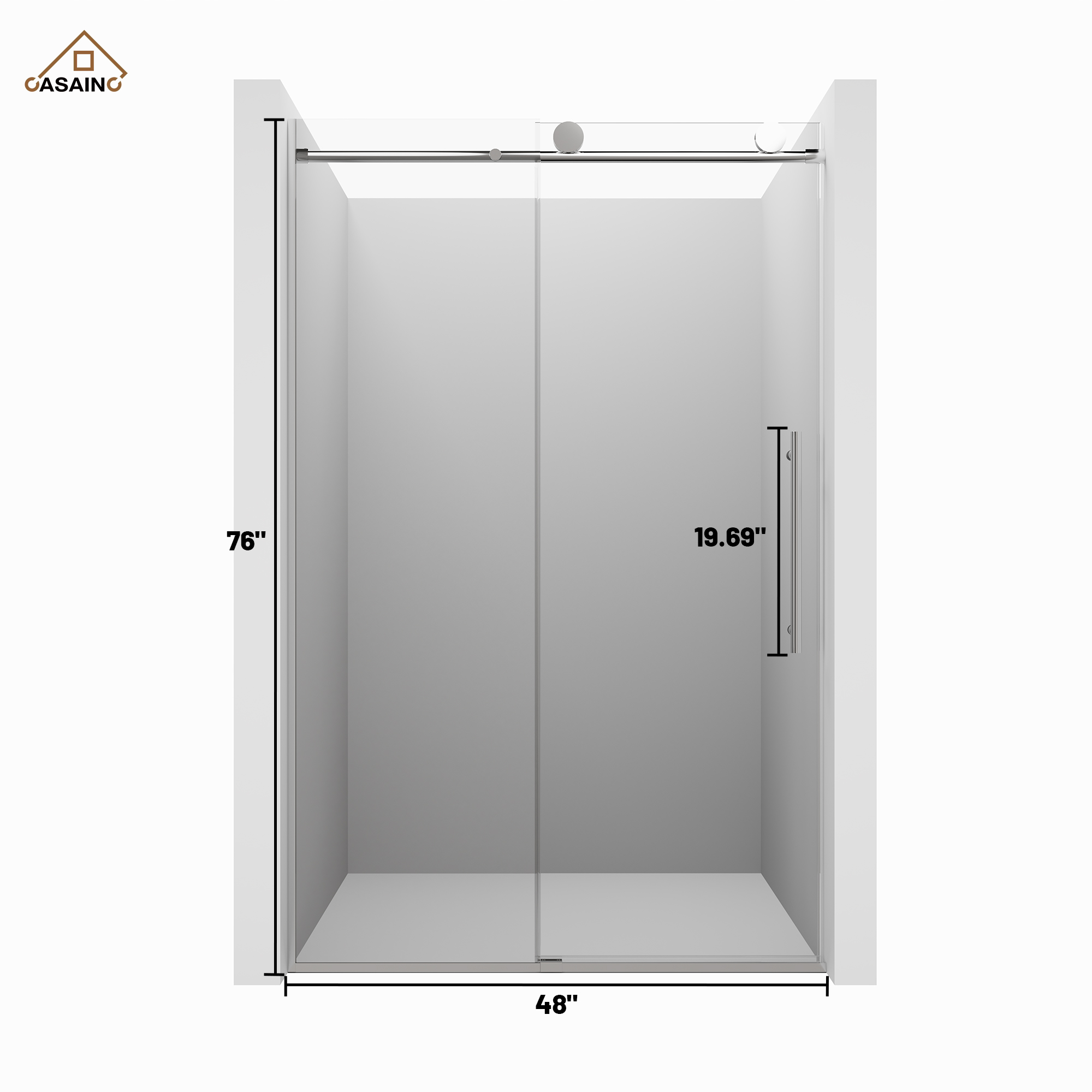48"x76" Frameless Shower Door with Cushioned Single Slide Shower Enclosure in Brushed Nickel/Chrome/Matte Black/Brushed Gold