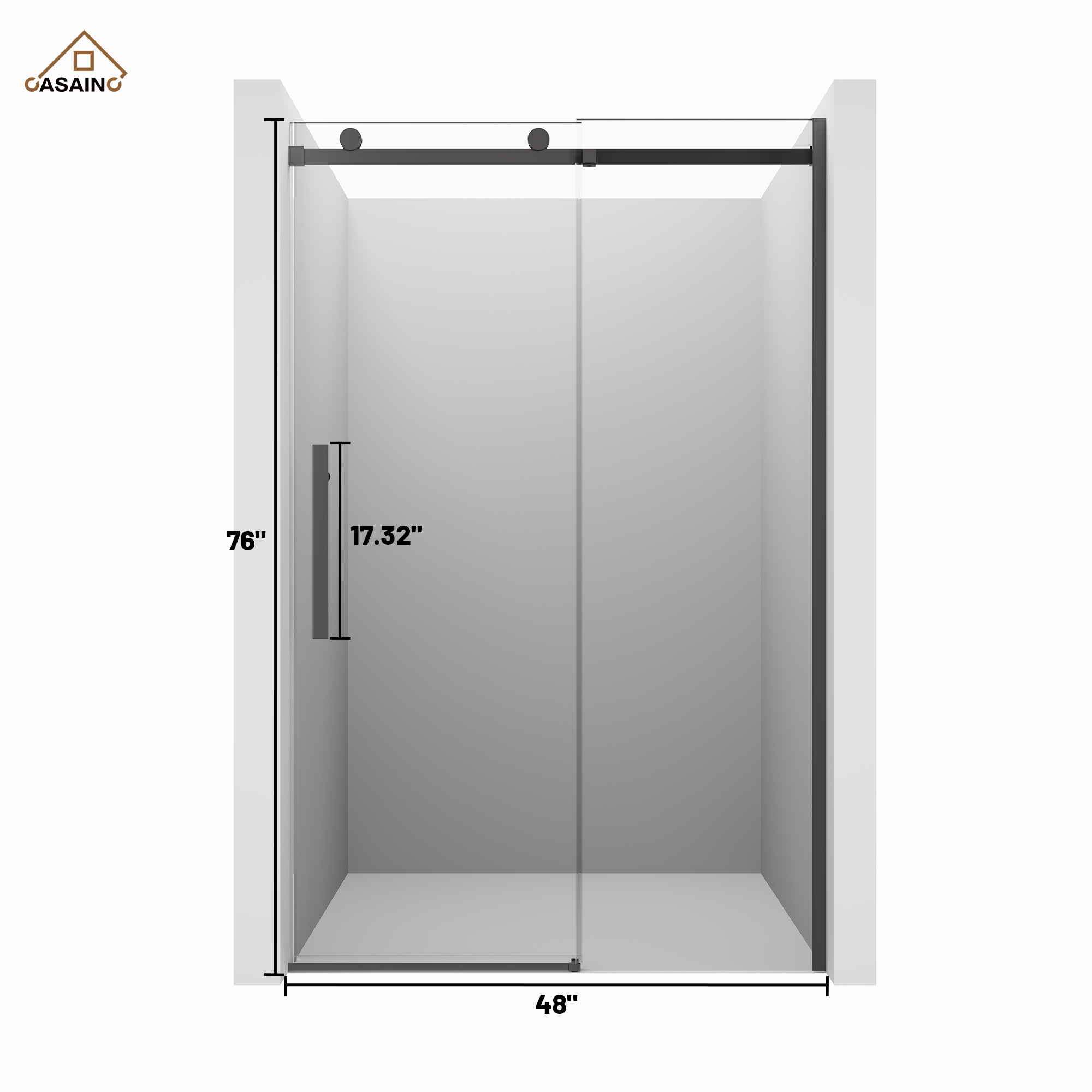 48"x76" Frameless Shower Door with Cushioned Single Slide, SGCC-Certified Tempered Shower Glass Door in Matte Black/Chrome/Brushed Nickel/Brushed Gold
