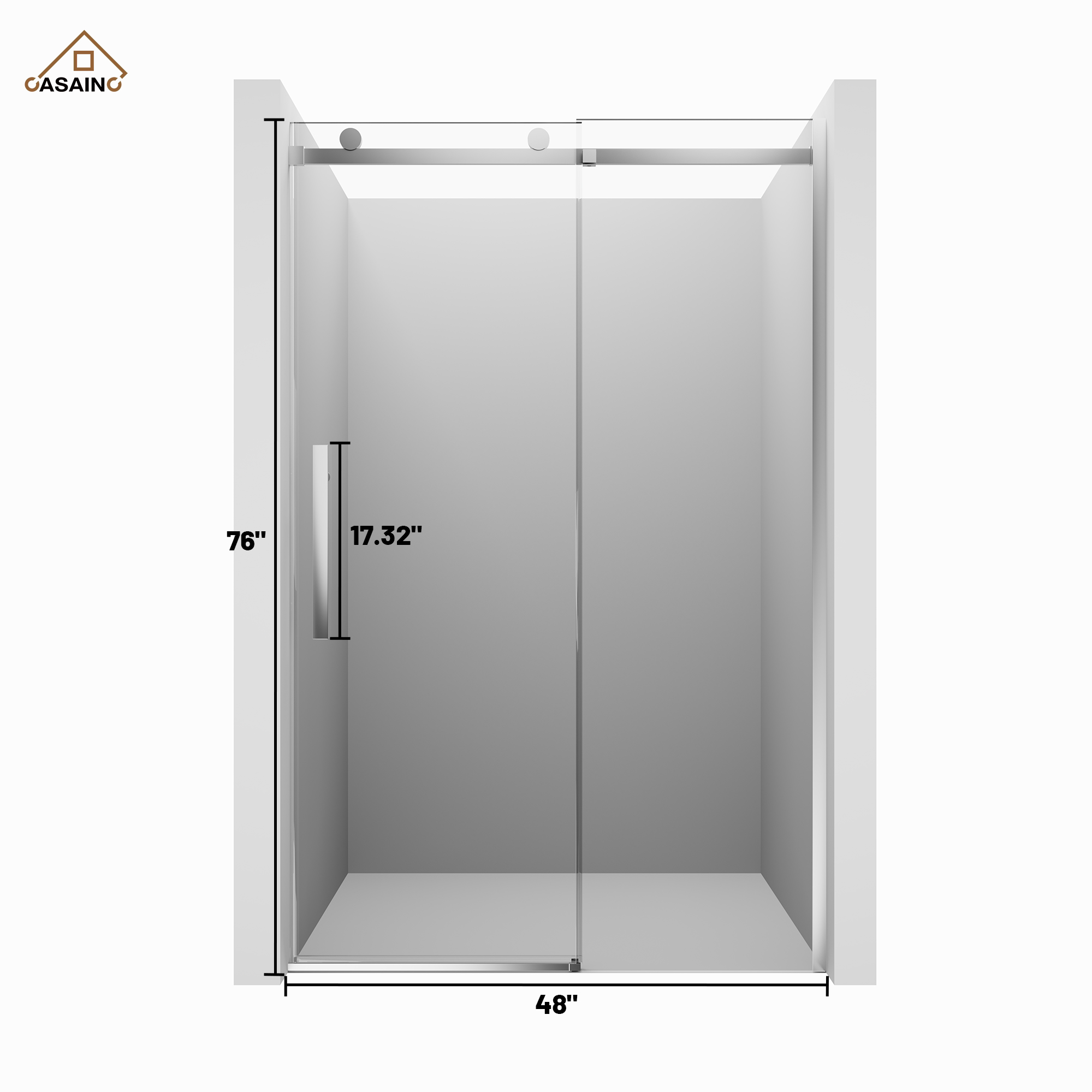 48"x76" Frameless Shower Door with Cushioned Single Slide, SGCC-Certified Tempered Shower Glass Door in Matte Black/Chrome/Brushed Nickel/Brushed Gold
