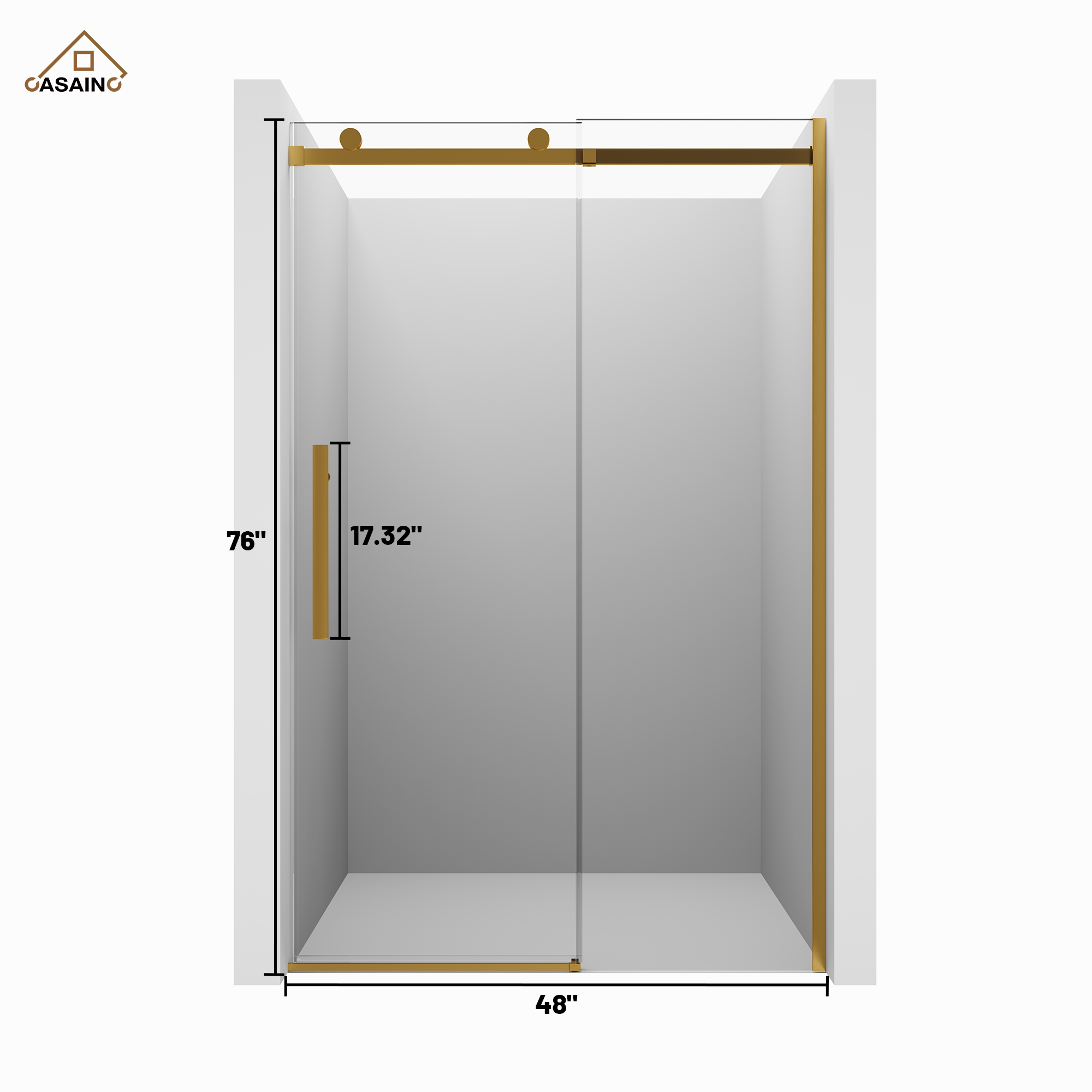 48"x76" Frameless Shower Door with Cushioned Single Slide, SGCC-Certified Tempered Shower Glass Door in Matte Black/Chrome/Brushed Nickel/Brushed Gold