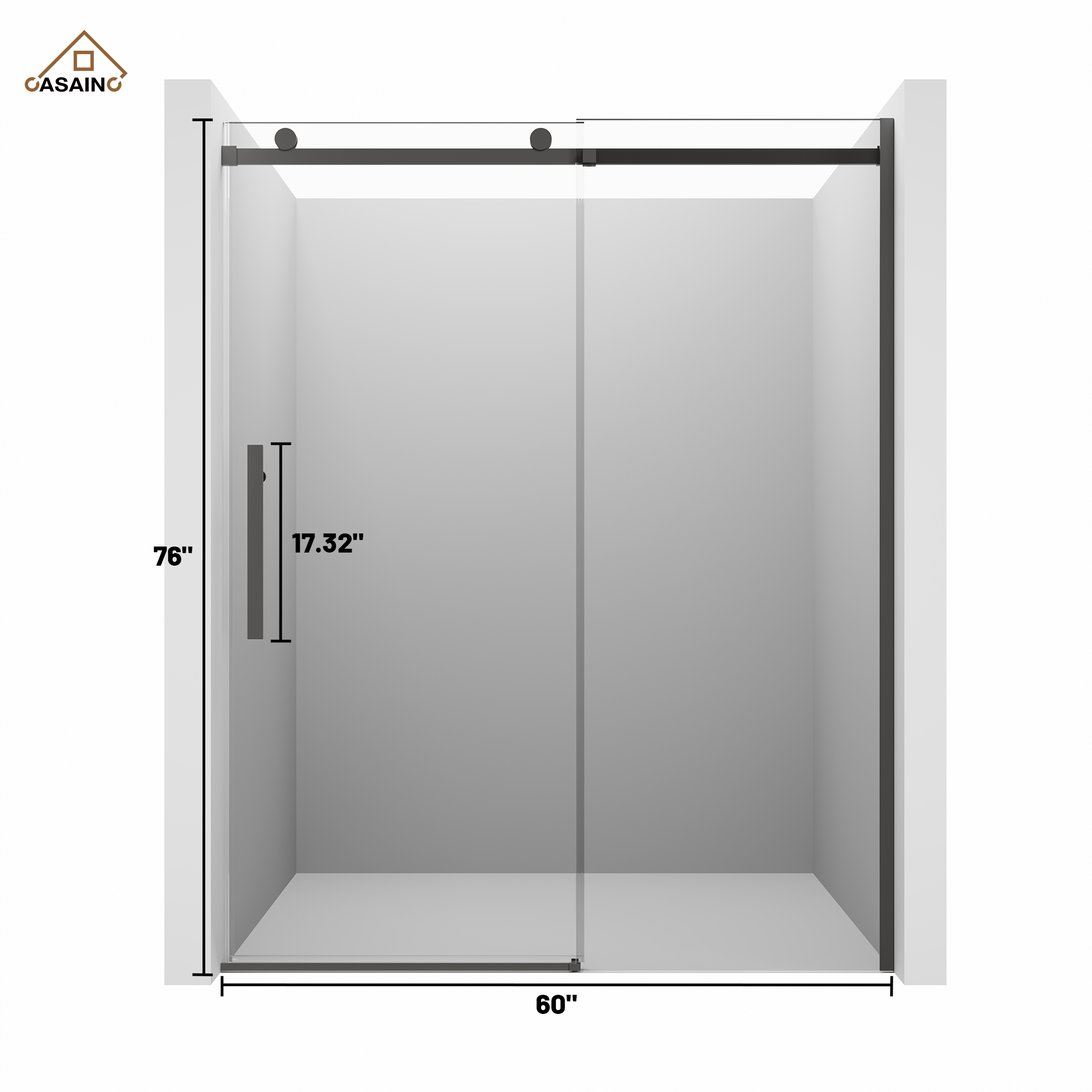 60"x76" Frameless Shower Door with Cushioned Single Slide, SGCC-Certified Tempered Shower Glass Door in Matte Black/Chrome/Brushed Nickel/Brushed Gold