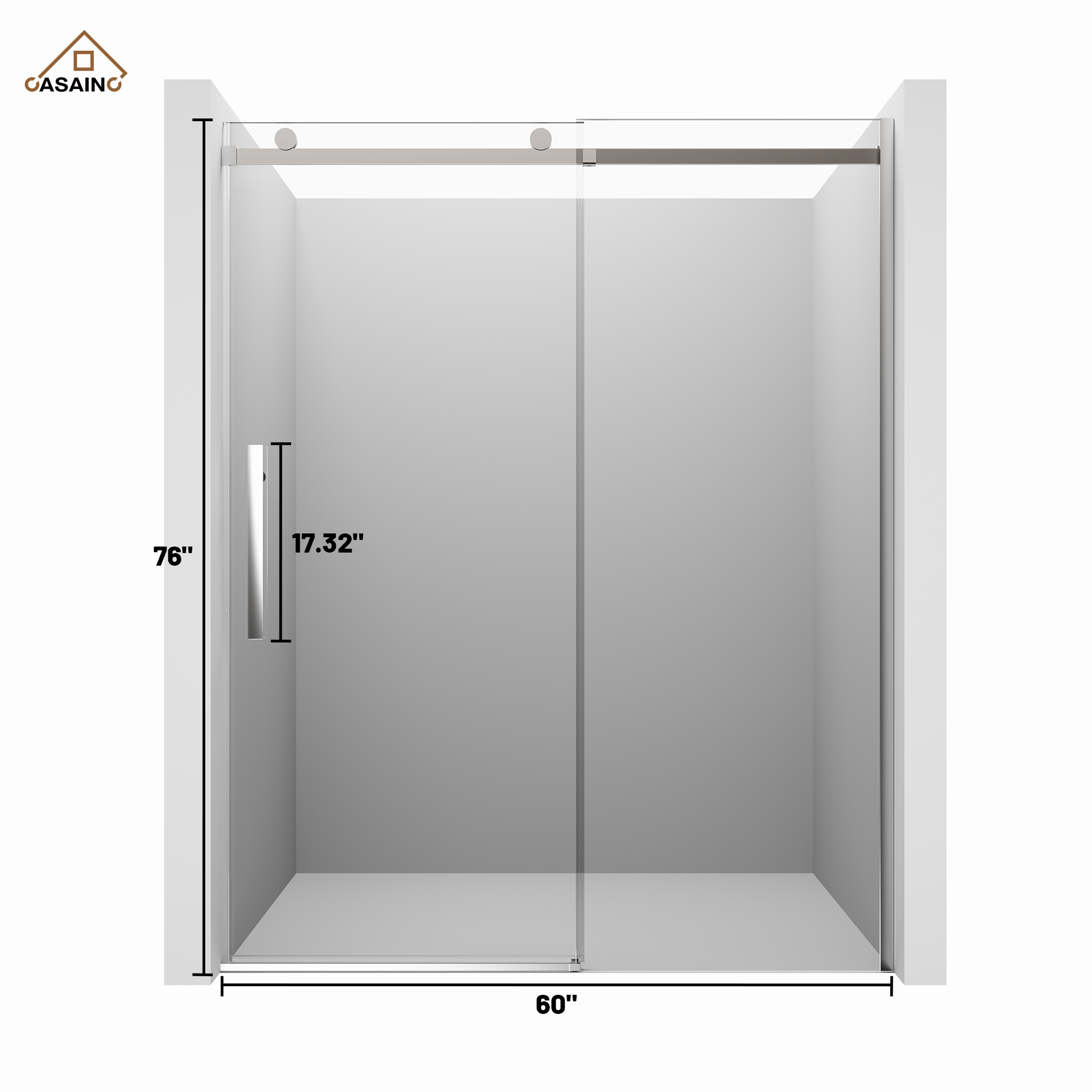 60"x76" Frameless Shower Door with Cushioned Single Slide, SGCC-Certified Tempered Shower Glass Door in Matte Black/Chrome/Brushed Nickel/Brushed Gold