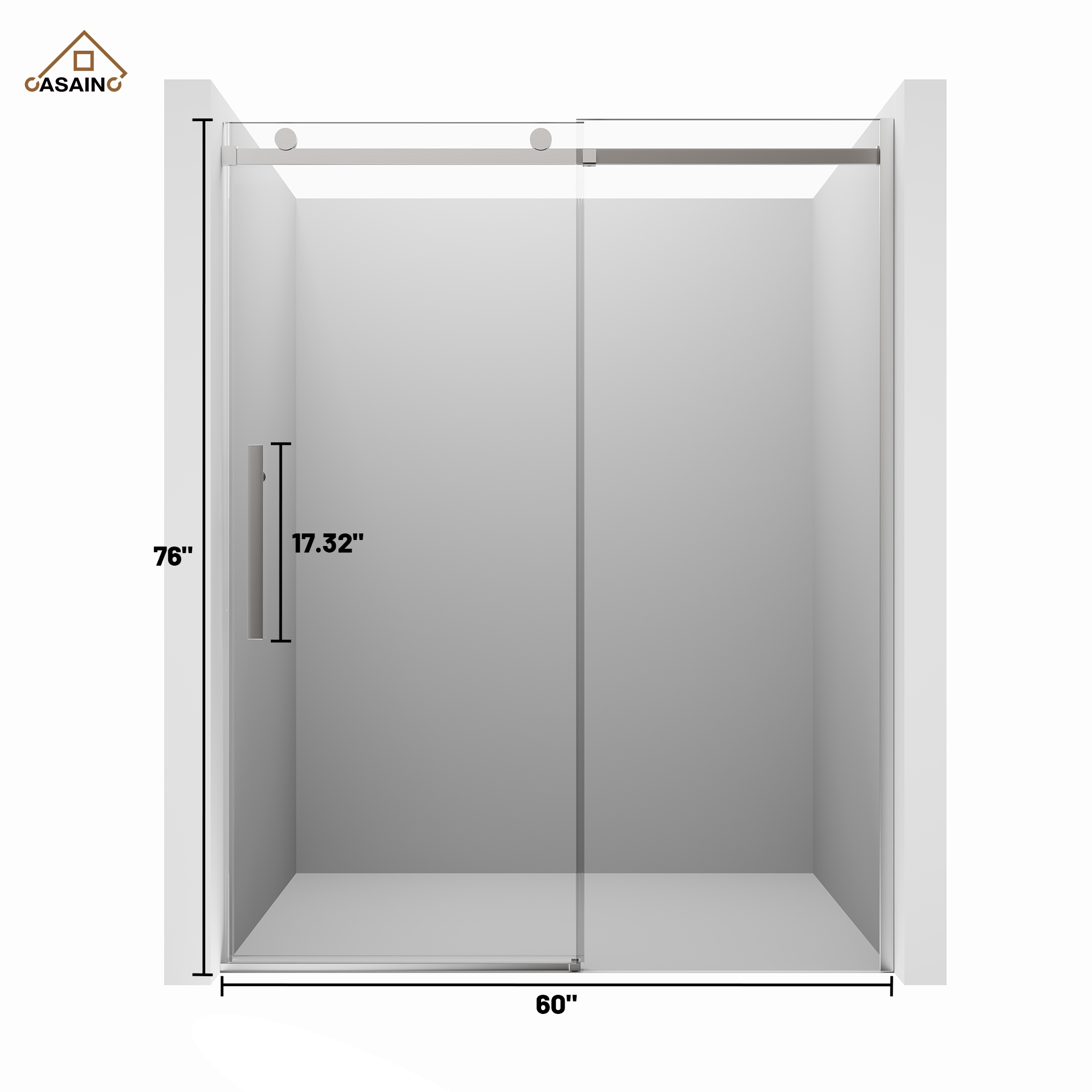 60"x76" Frameless Shower Door with Cushioned Single Slide, SGCC-Certified Tempered Shower Glass Door in Matte Black/Chrome/Brushed Nickel/Brushed Gold
