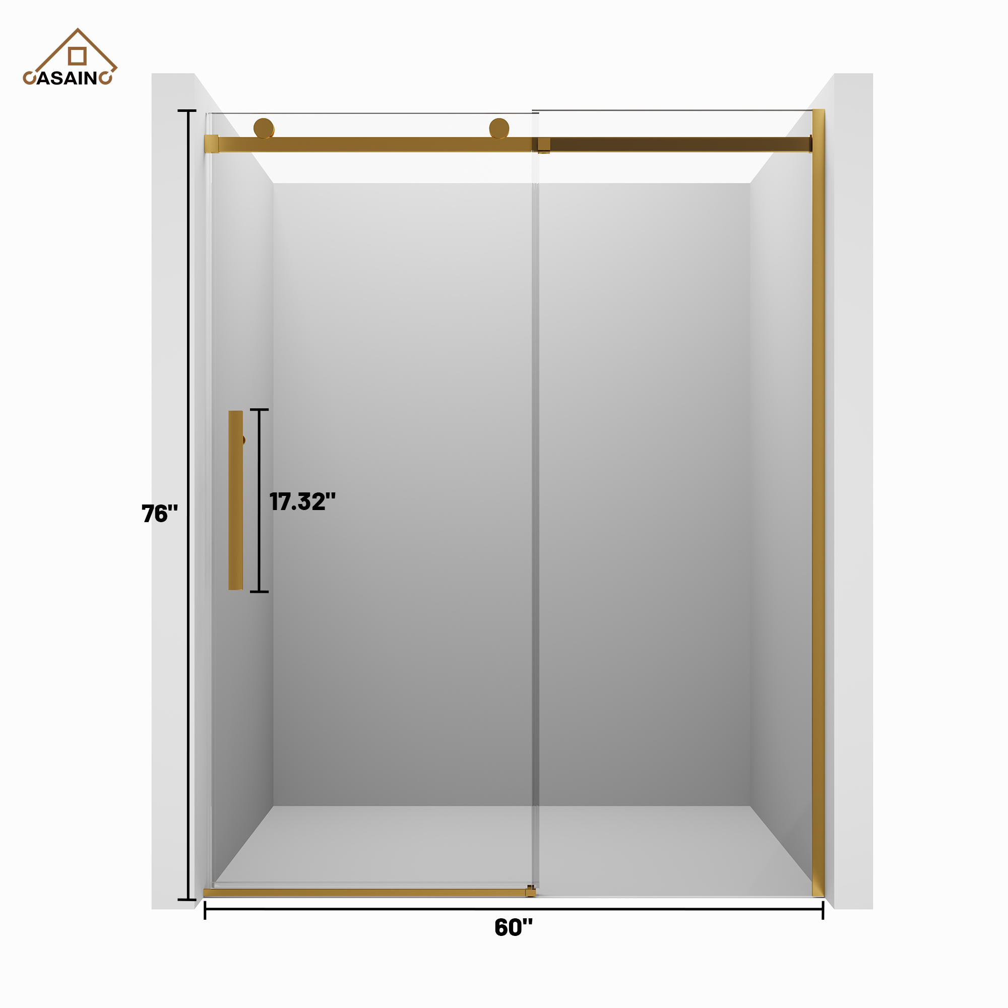 60"x76" Frameless Shower Door with Cushioned Single Slide, SGCC-Certified Tempered Shower Glass Door in Matte Black/Chrome/Brushed Nickel/Brushed Gold