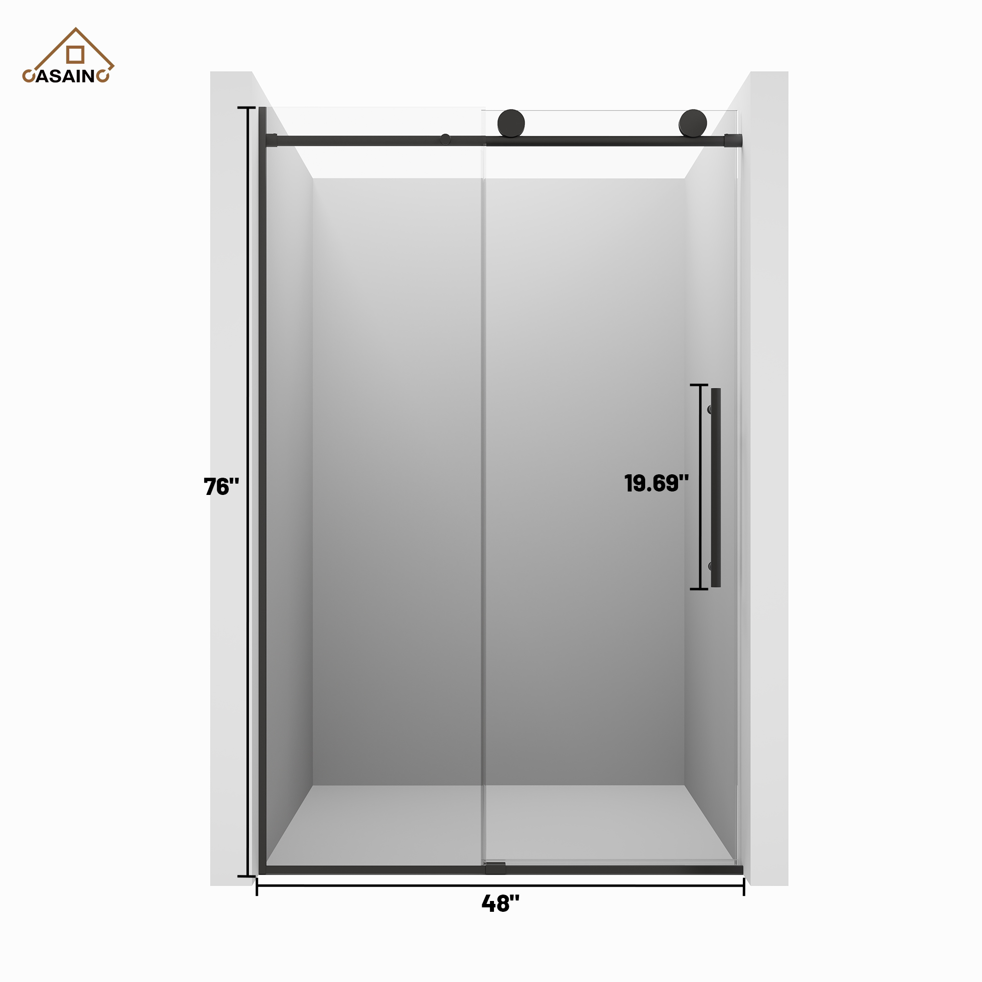 48"x76" Frameless Shower Door with Cushioned Single Slide Shower Enclosure in Brushed Nickel/Chrome/Matte Black/Brushed Gold