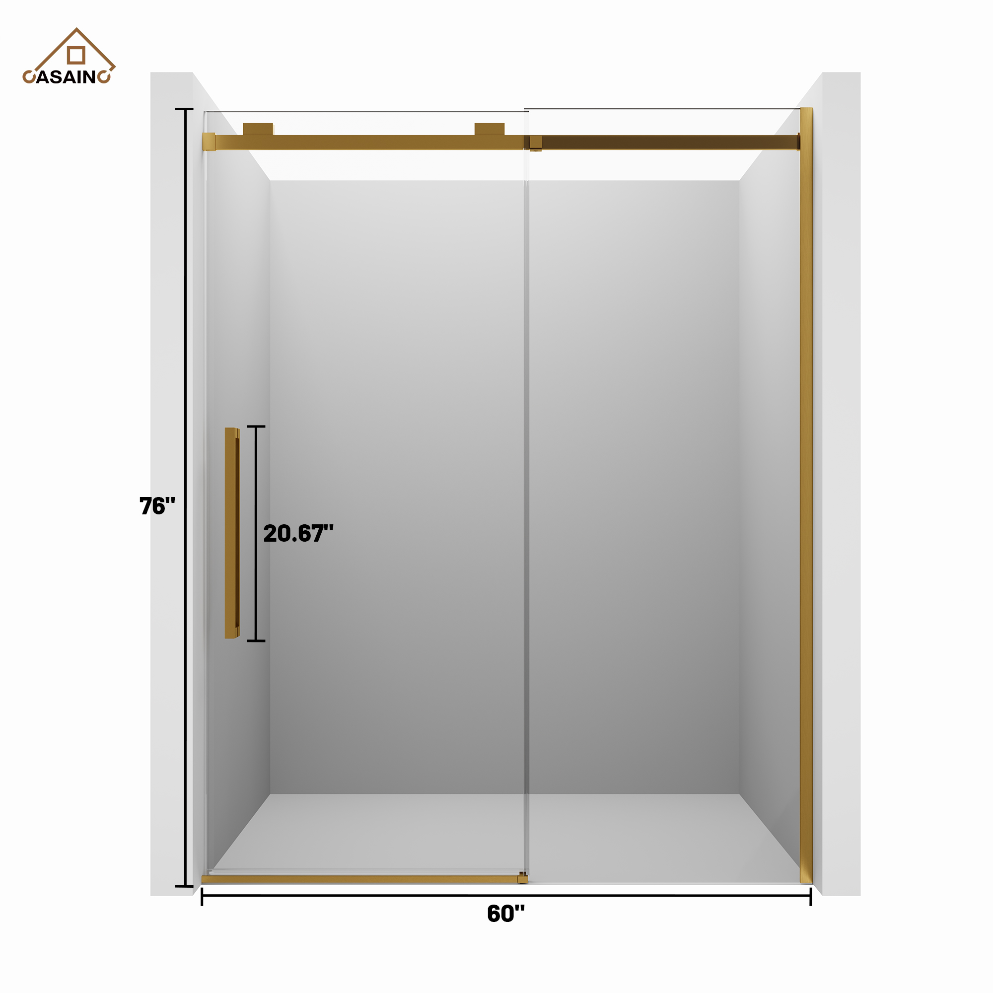 60"x76" Frameless Shower Door with Cushioned Single Slide in Brushed Nickel/Chromed/Matte Black/Brushed Gold, SGCC-certified Tempered Shower Glass