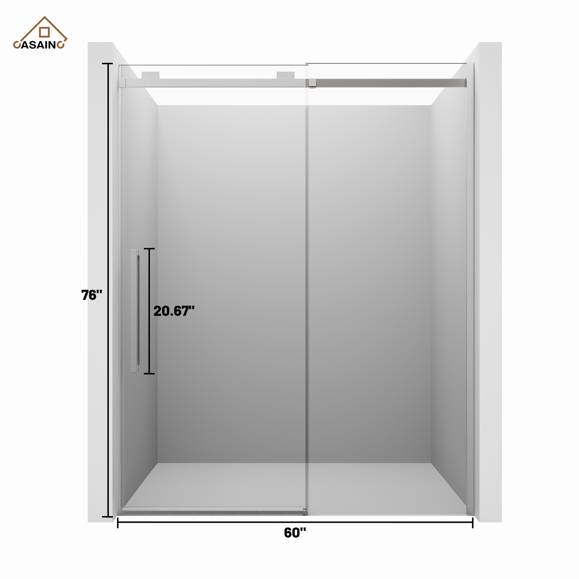 60"x76" Frameless Shower Door with Cushioned Single Slide in Brushed Nickel/Chromed/Matte Black/Brushed Gold, SGCC-certified Tempered Shower Glass