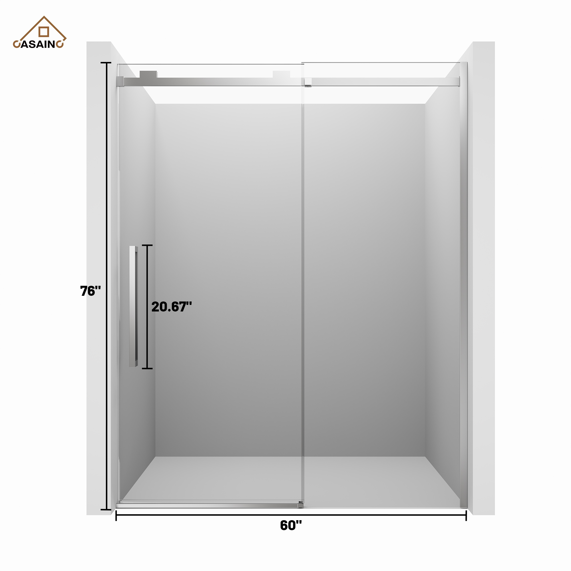 60"x76" Frameless Shower Door with Cushioned Single Slide in Brushed Nickel/Chromed/Matte Black/Brushed Gold, SGCC-certified Tempered Shower Glass