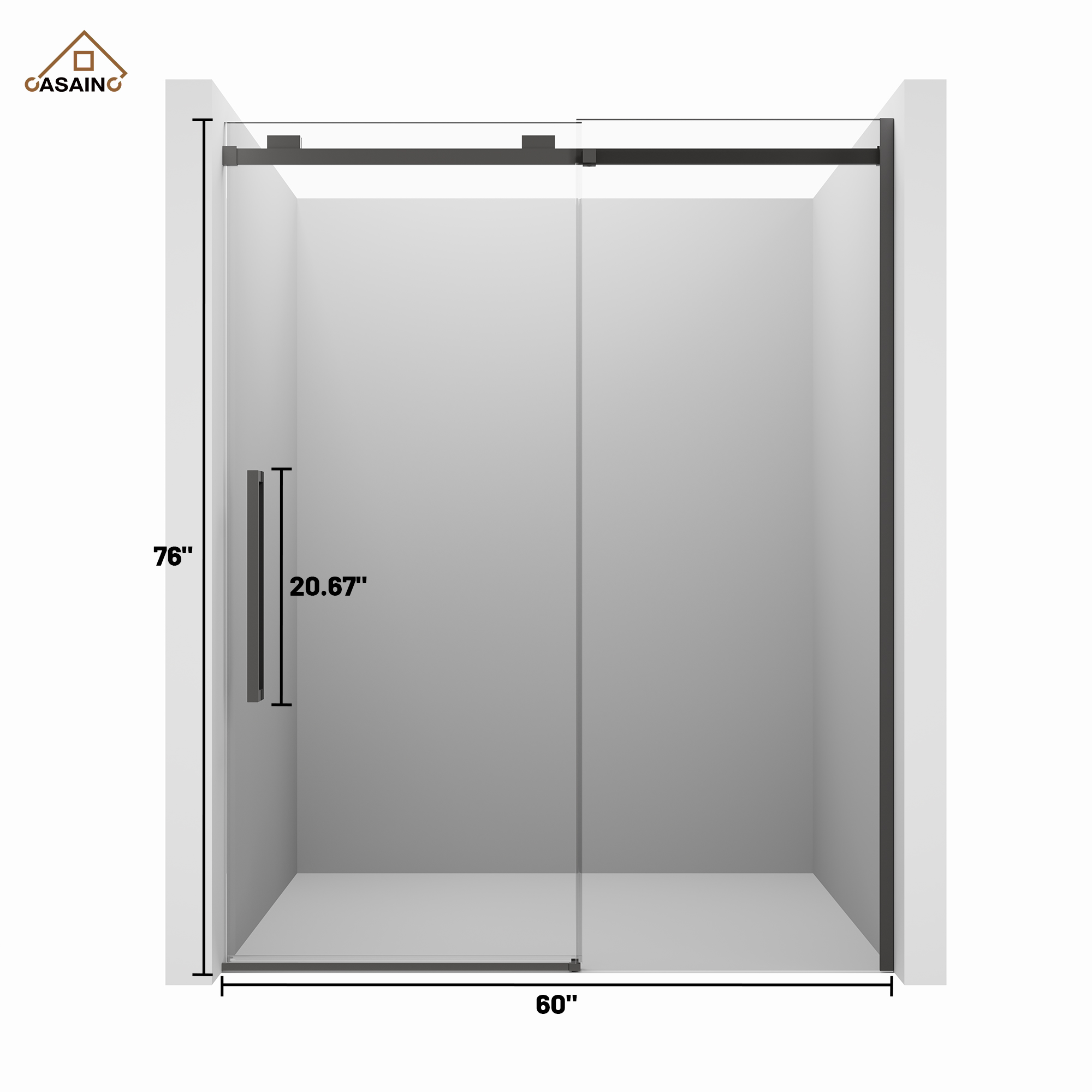 60"x76" Frameless Shower Door with Cushioned Single Slide in Brushed Nickel/Chromed/Matte Black/Brushed Gold, SGCC-certified Tempered Shower Glass