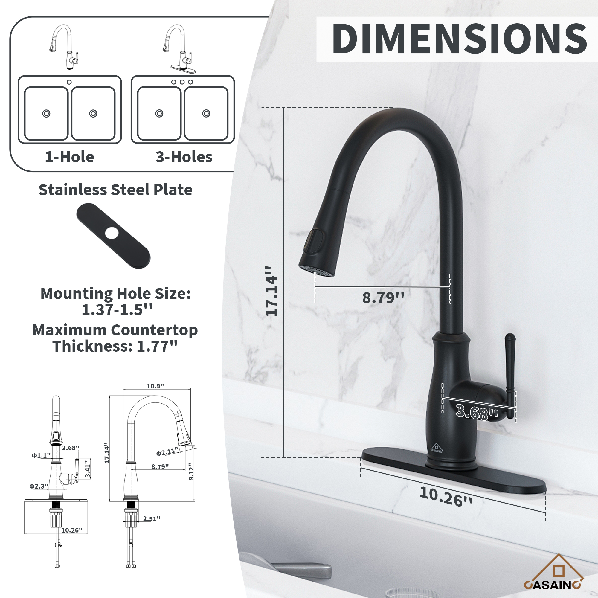 Pull Down Sprayer Kitchen Faucet with Digital Temperature Display