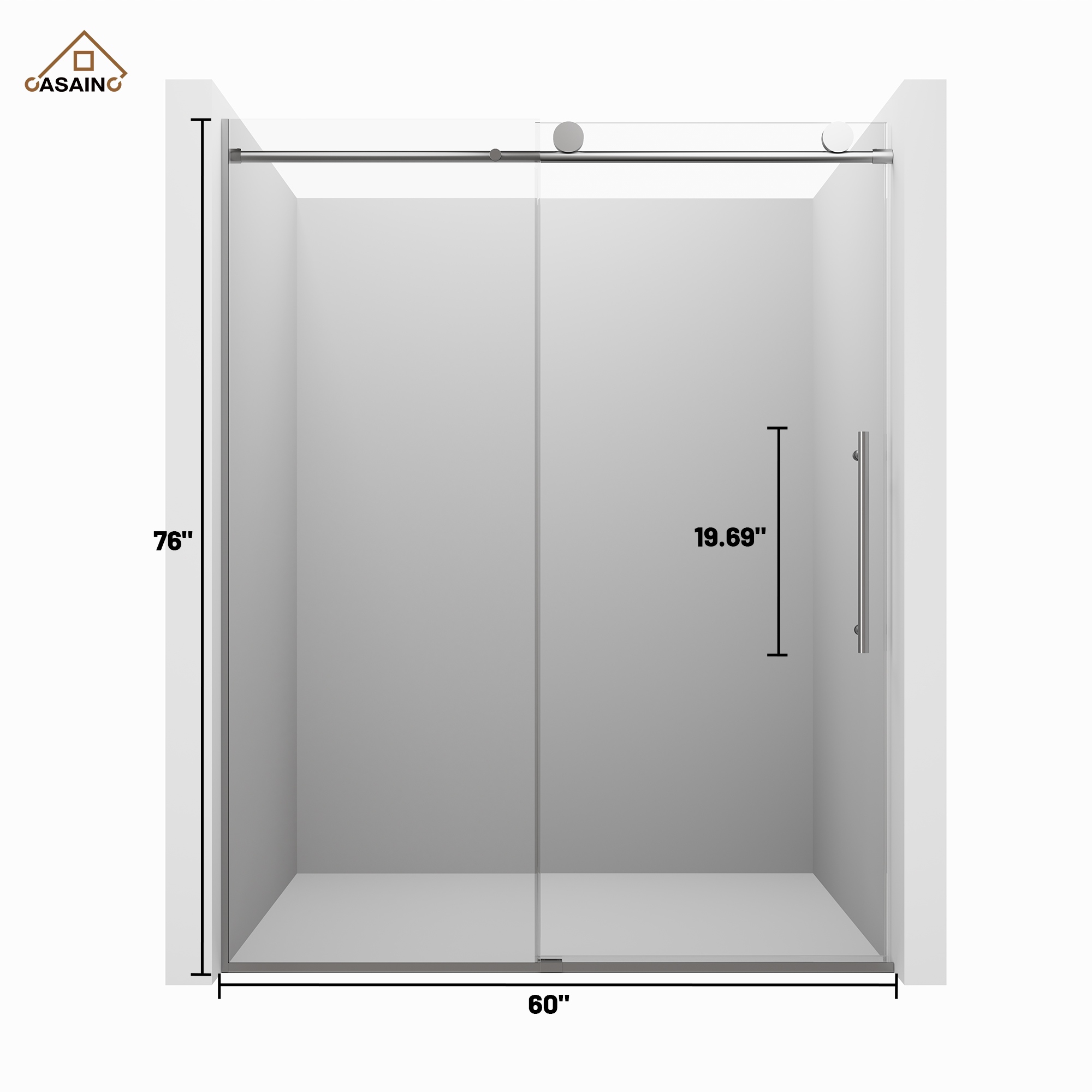 60"x76" Frameless Shower Door with Single Slide and Cushioned Enclosure in Chrome/Brushed Gold