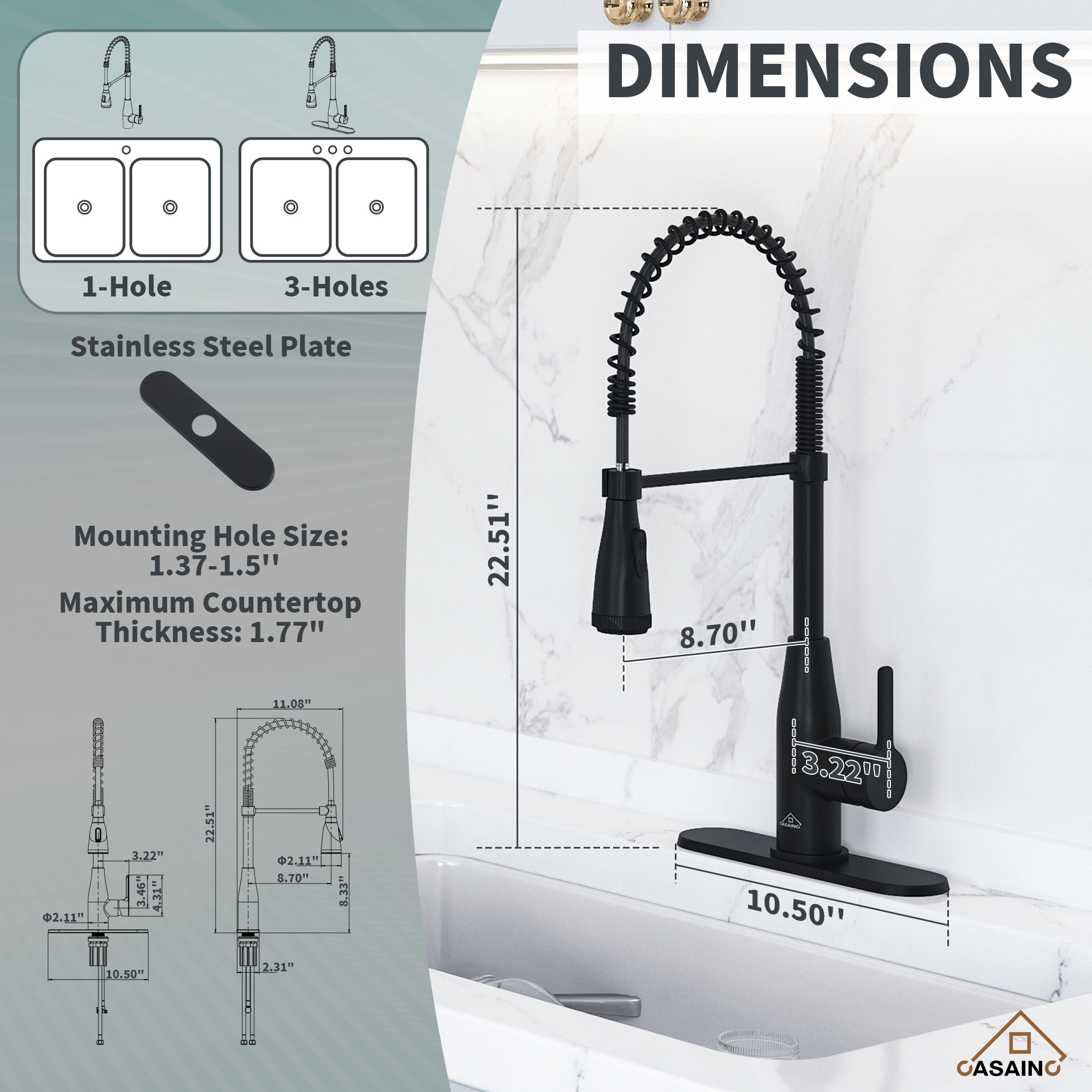 LED Temperature Control Kitchen Faucet with 360° Swivel and Magnetic Pull-Out Head