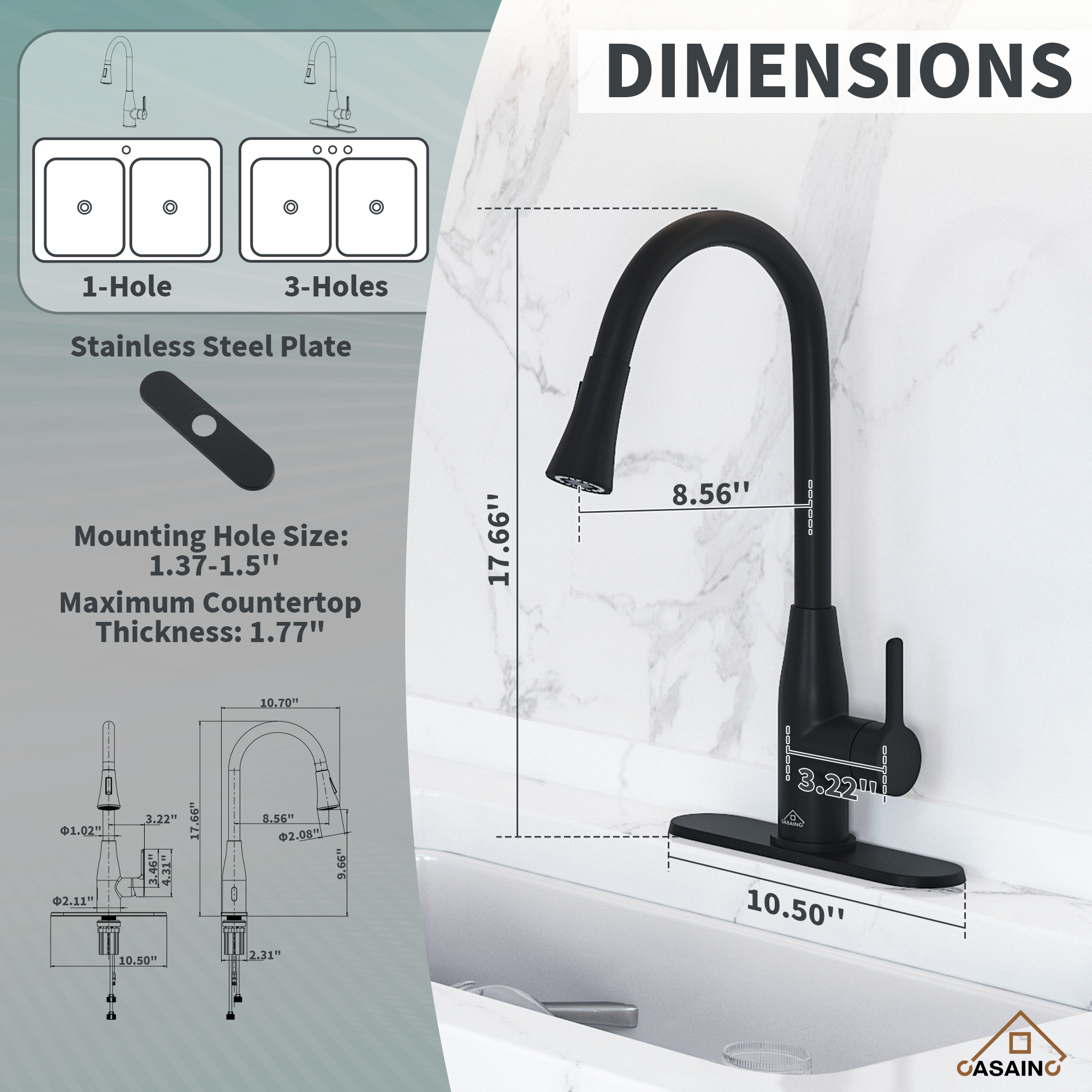 Touchless Kitchen Faucet with Dual Spray 360° Rotation and Pull Down Sprayer