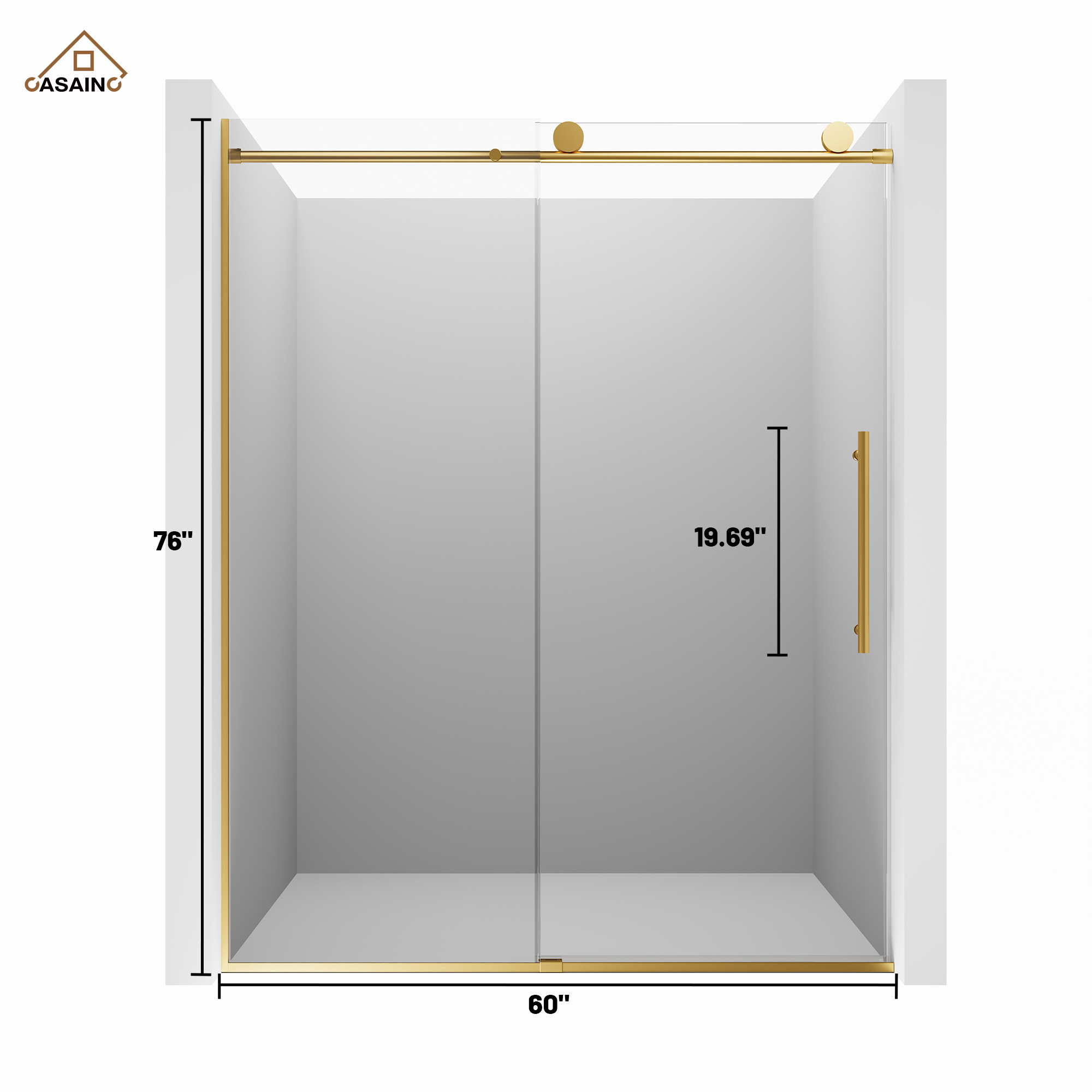 60"x76" Frameless Laminated Layer Glass Shower Door with Cushioned Single Slide Enclosure in Chrome/Brushed Gold