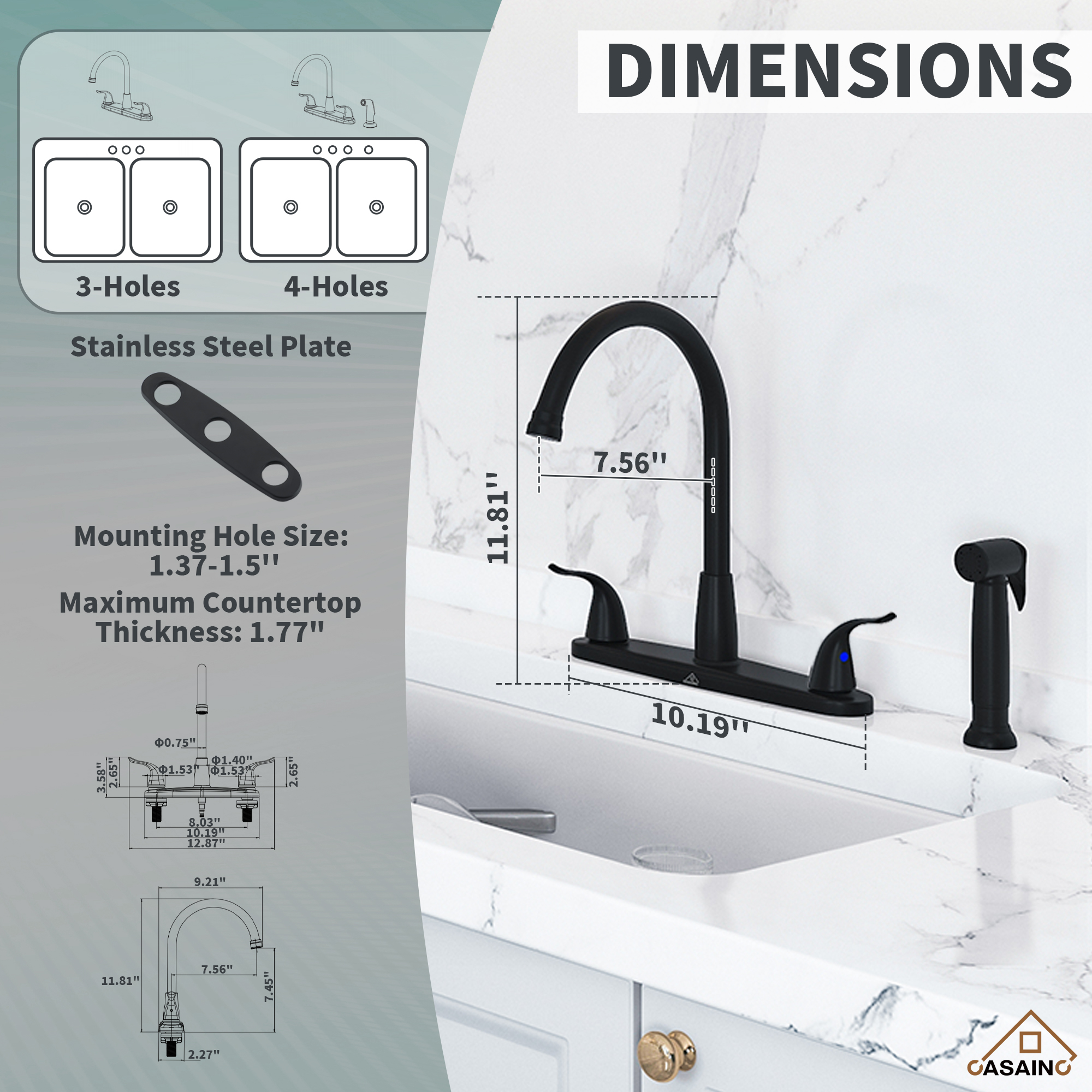 Double Handle Kitchen Sink Faucet with Side Sprayer