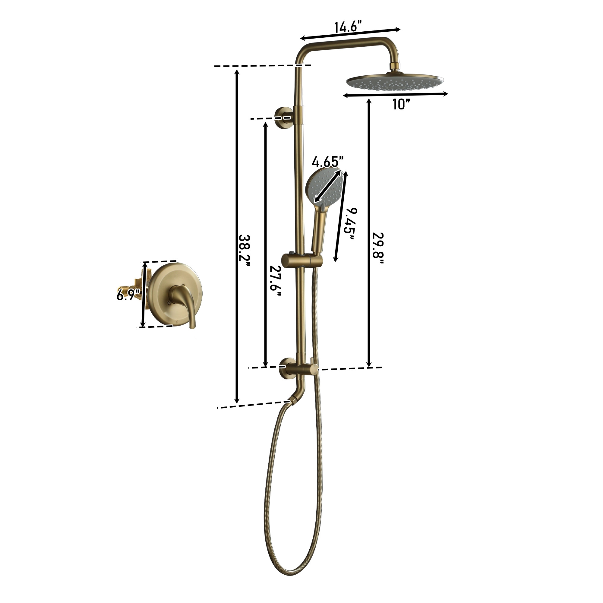 10" Exposed Shower System 3-Spray Patterns Shower Head System