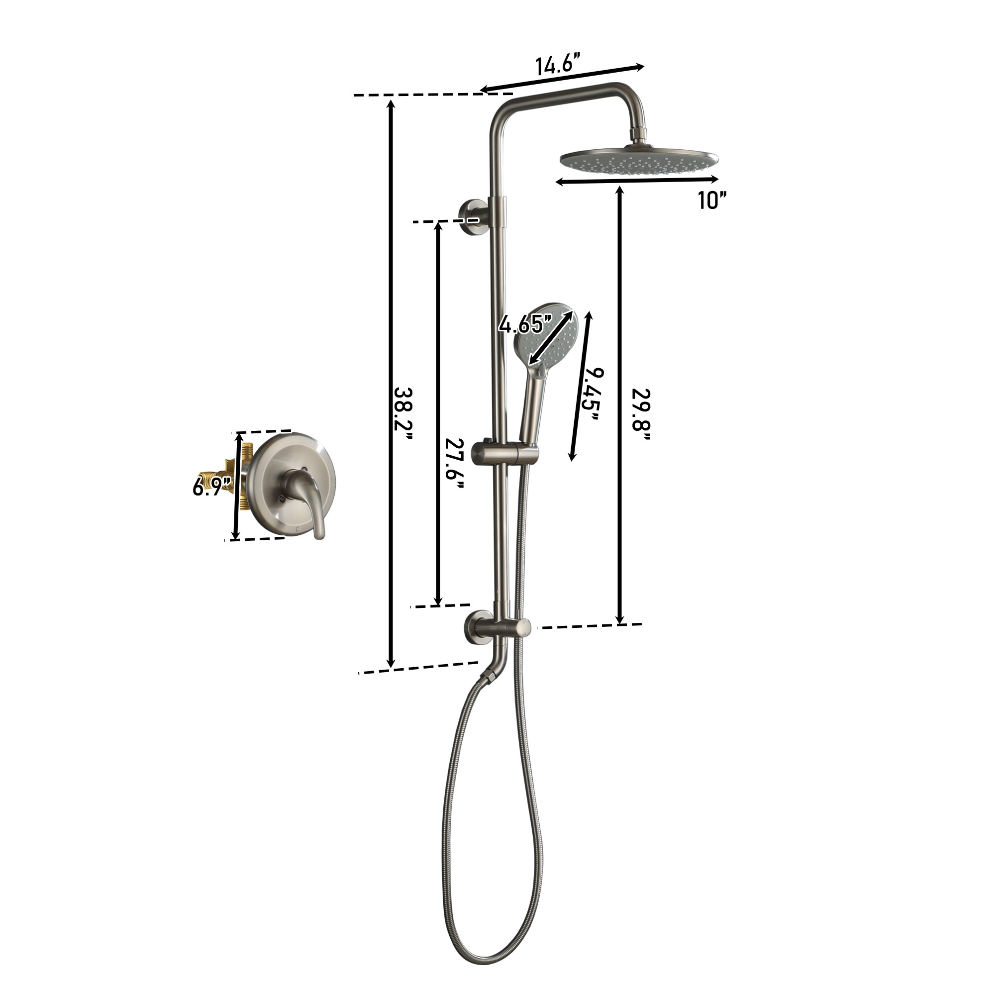 10" Exposed Shower System 3-Spray Patterns Shower Head System