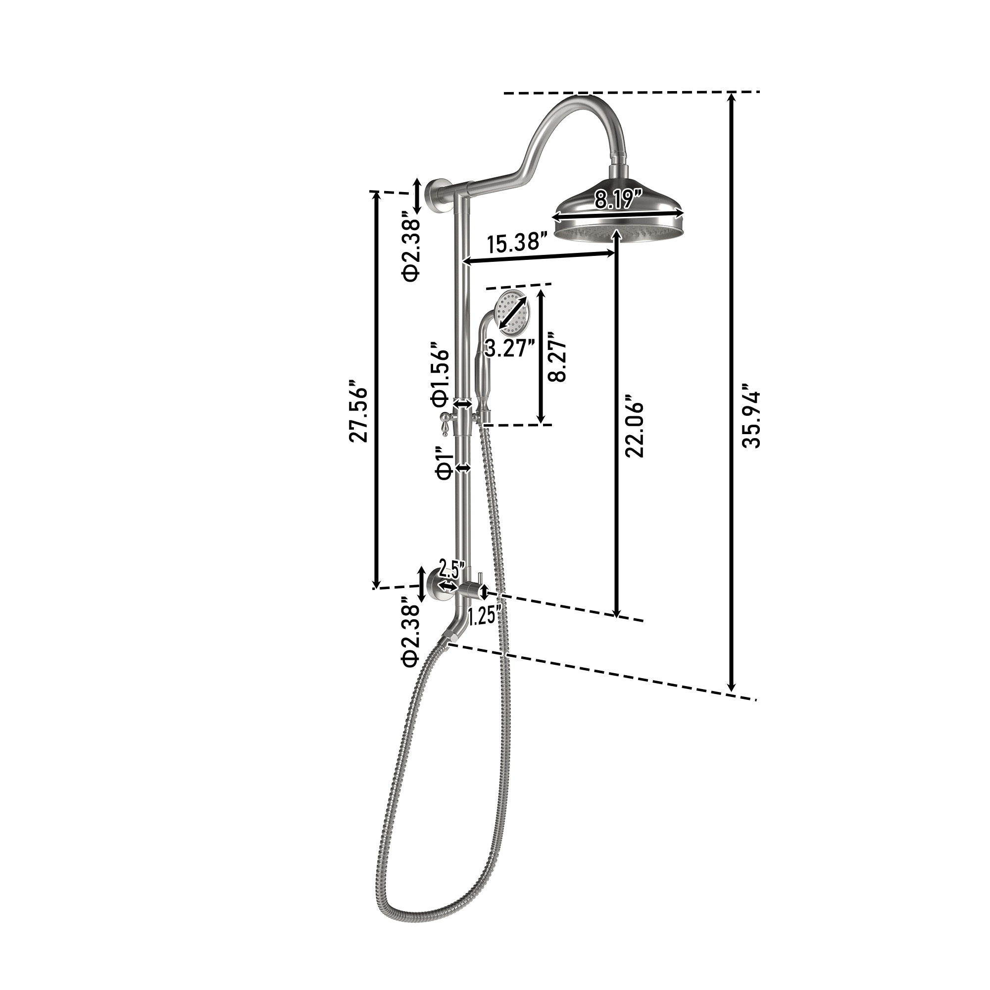 8-inch Dual Function Exposed Shower System with Handheld Shower