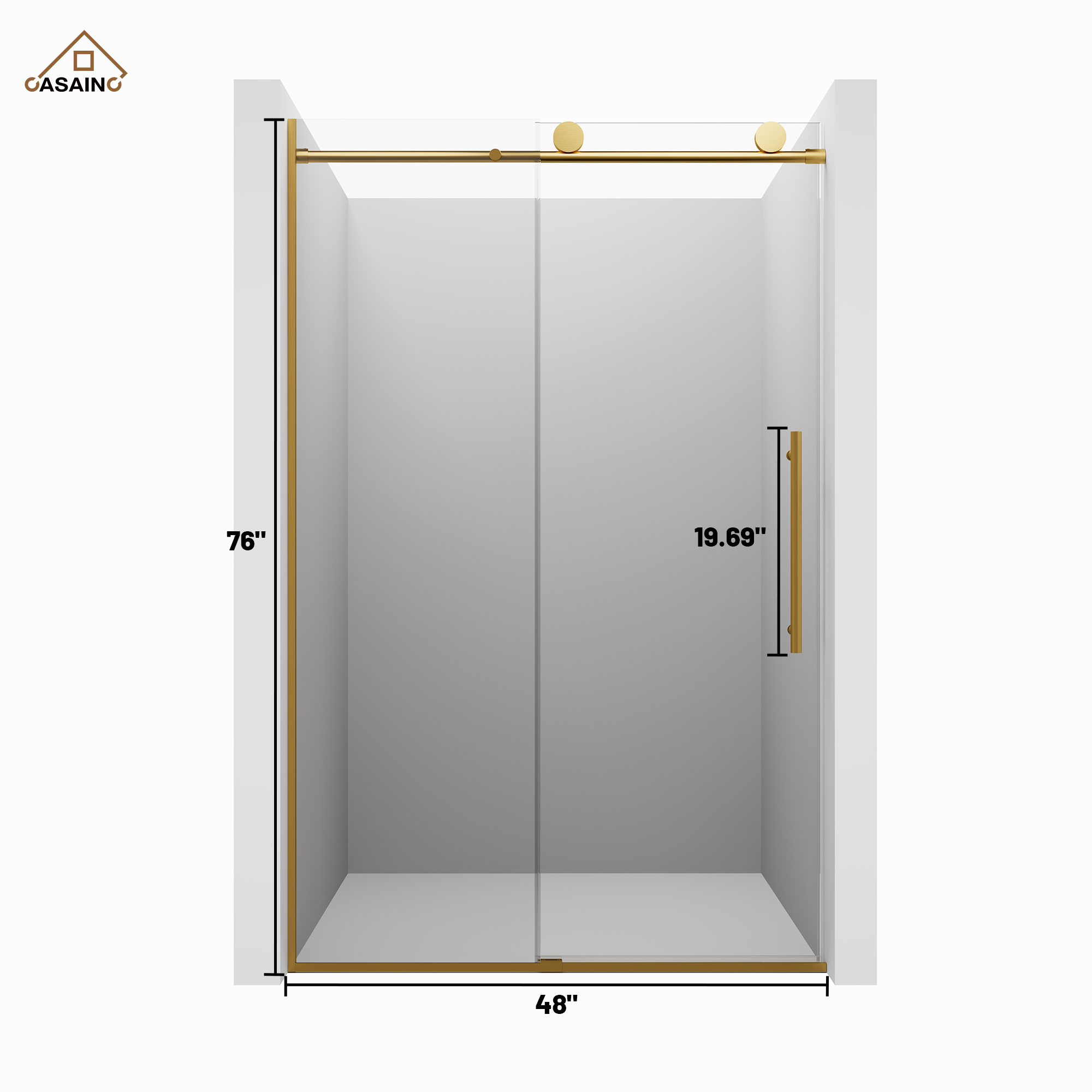 48"x76" Frameless Laminated Layer Glass Shower Door with Cushioned Single Slide Enclosure in Brushed Nickel/Chrome/Matte Black/Brushed Gold