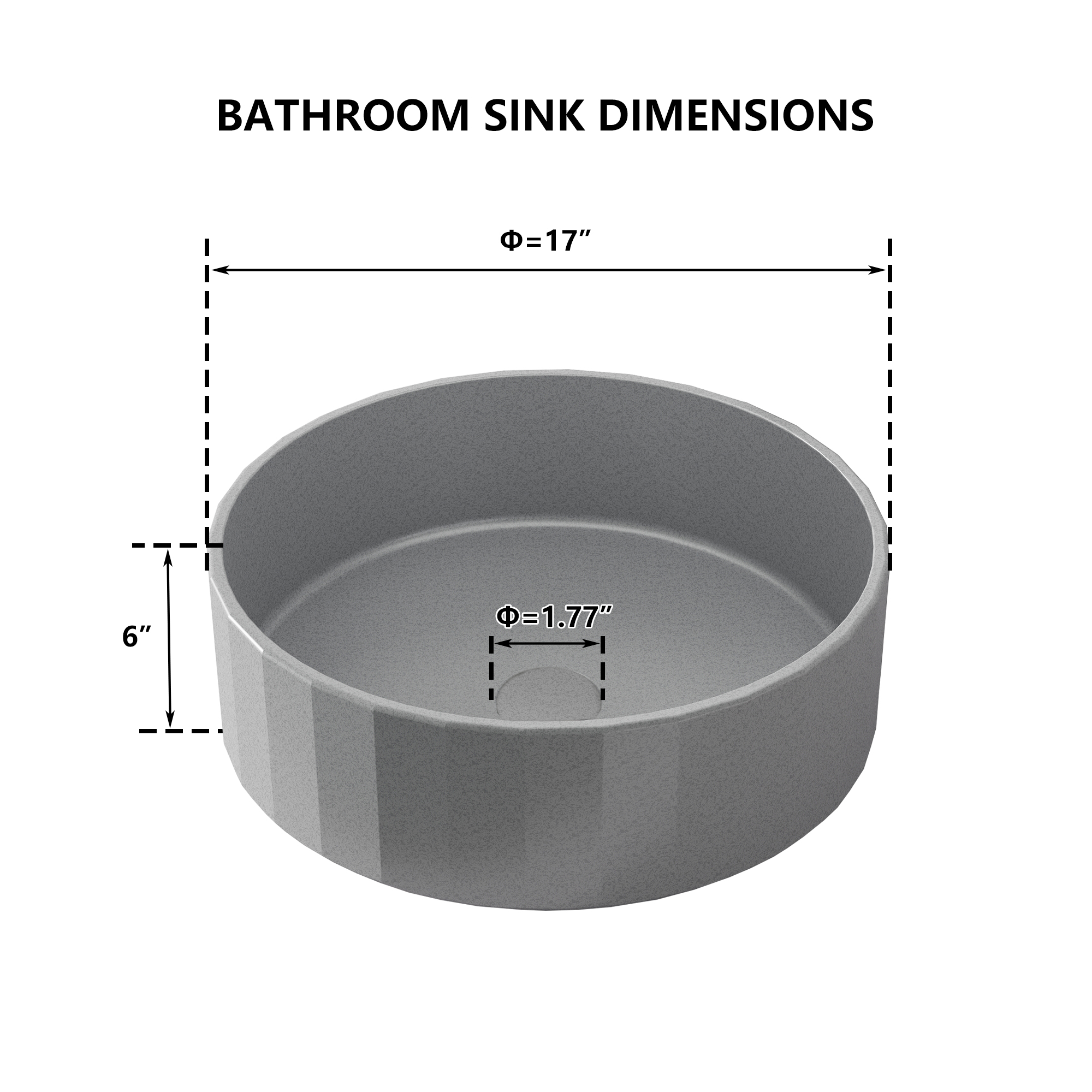 17in Bathroom Concrete Round Vessel Sink with Drainer in Black Earth / Mottled Bluish Grey / Taupe Clay
