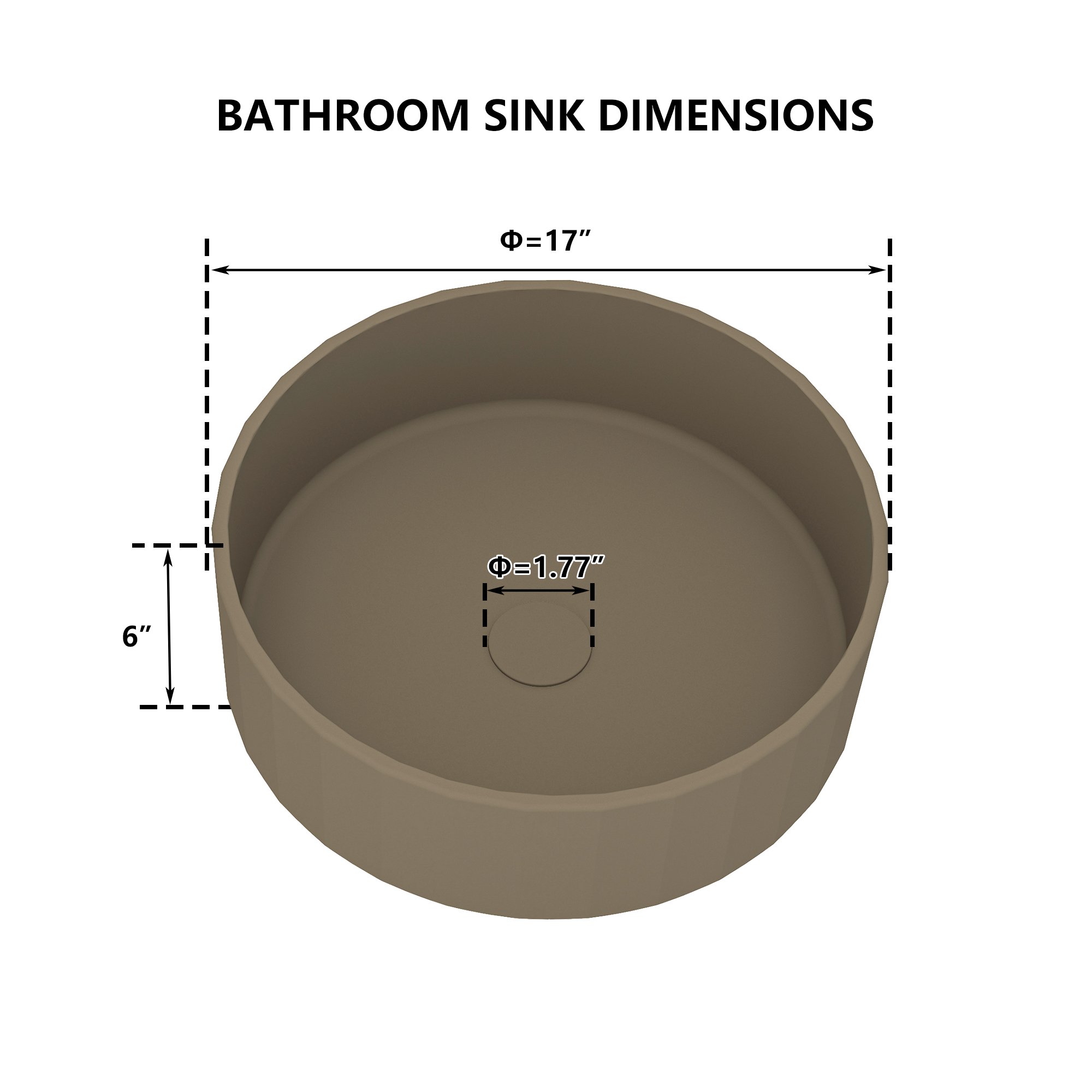 17in Bathroom Concrete Round Vessel Sink with Drainer in Black Earth / Mottled Bluish Grey / Taupe Clay