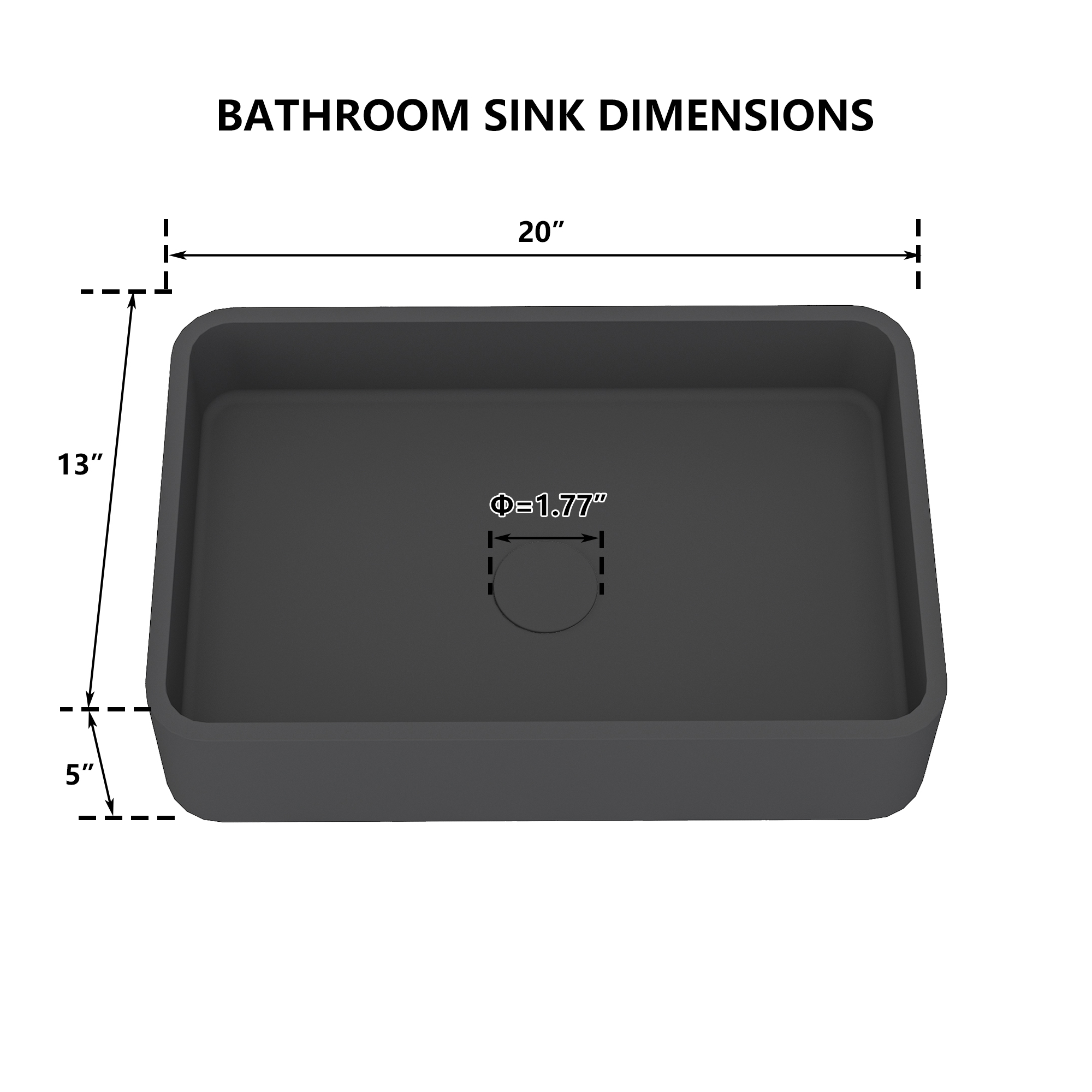 19in Bathroom Concrete Rectangular Vessel Sink with Drainer in Black Earth / Blue Ashes / Taupe Clay