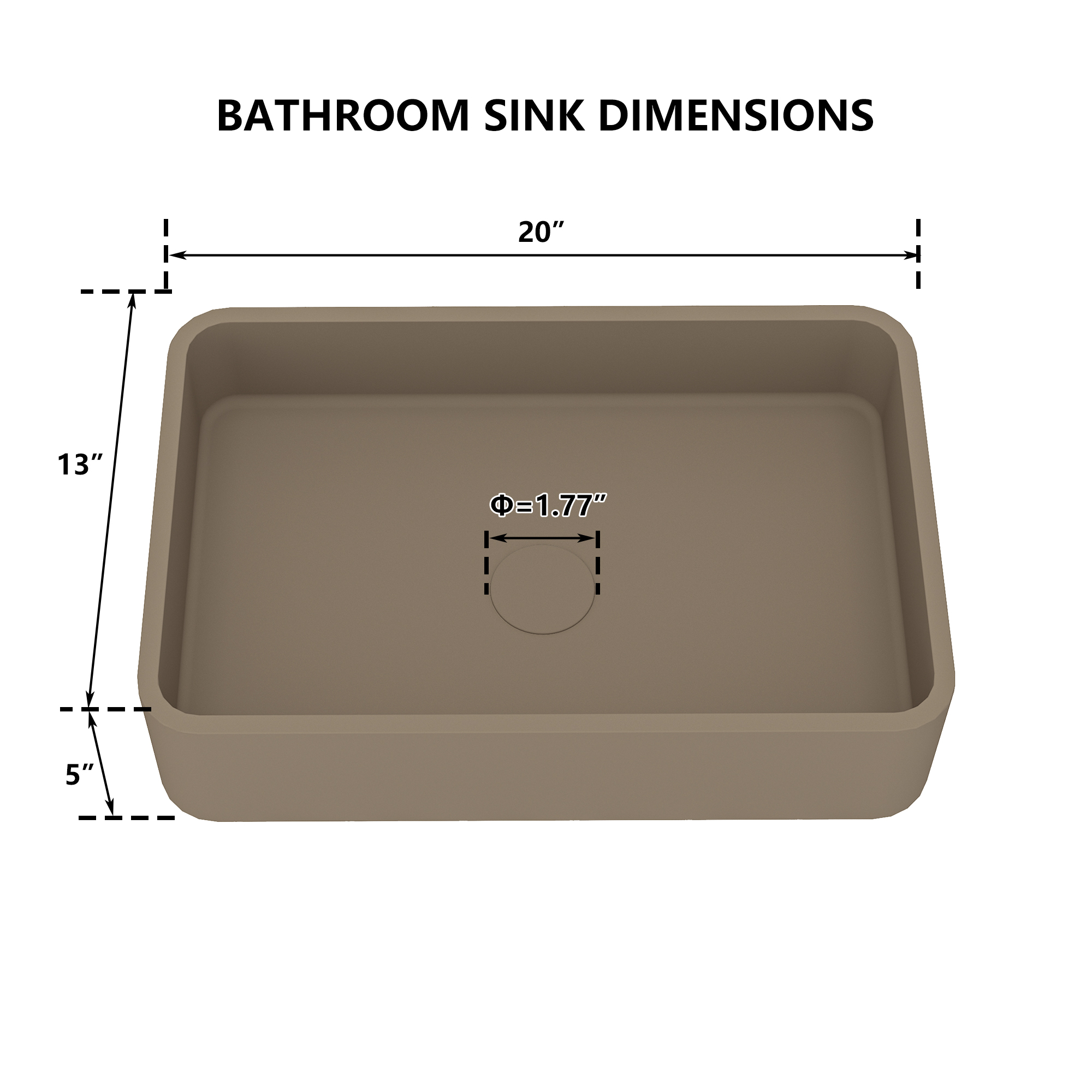 19in Bathroom Concrete Rectangular Vessel Sink with Drainer in Black Earth / Blue Ashes / Taupe Clay