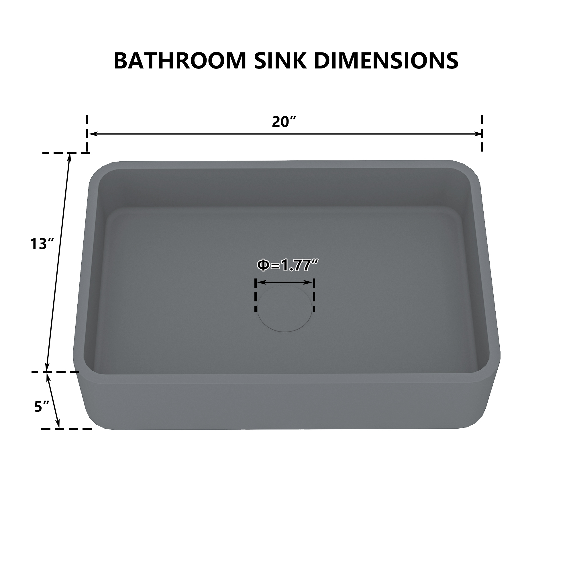 19in Bathroom Concrete Rectangular Vessel Sink with Drainer in Black Earth / Blue Ashes / Taupe Clay