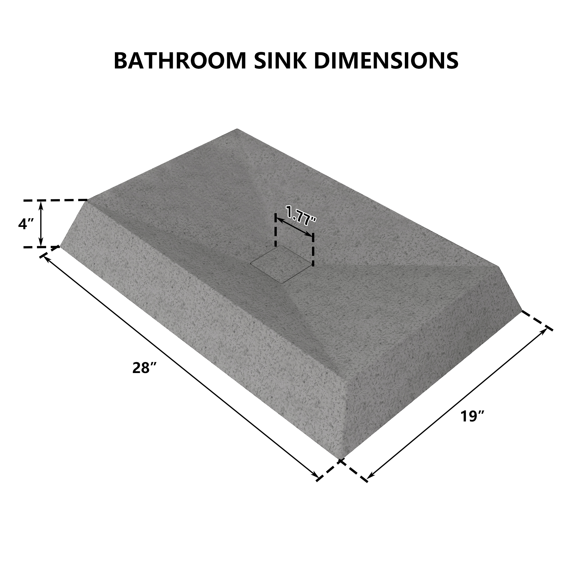 27in Bathroom Concrete Rectangular Vessel Sink with Drainer in Mottled Bluish Grey / Black Earth / Taupe Clay
