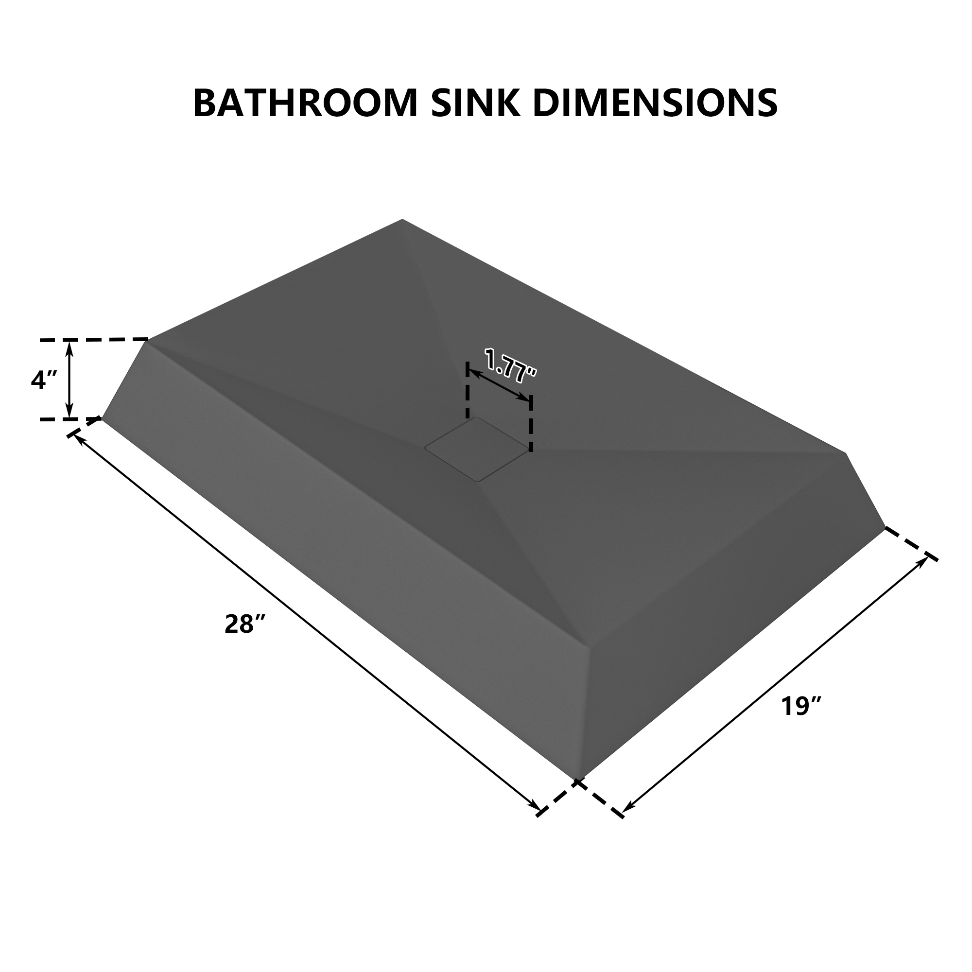 27in Bathroom Concrete Rectangular Vessel Sink with Drainer in Mottled Bluish Grey / Black Earth / Taupe Clay