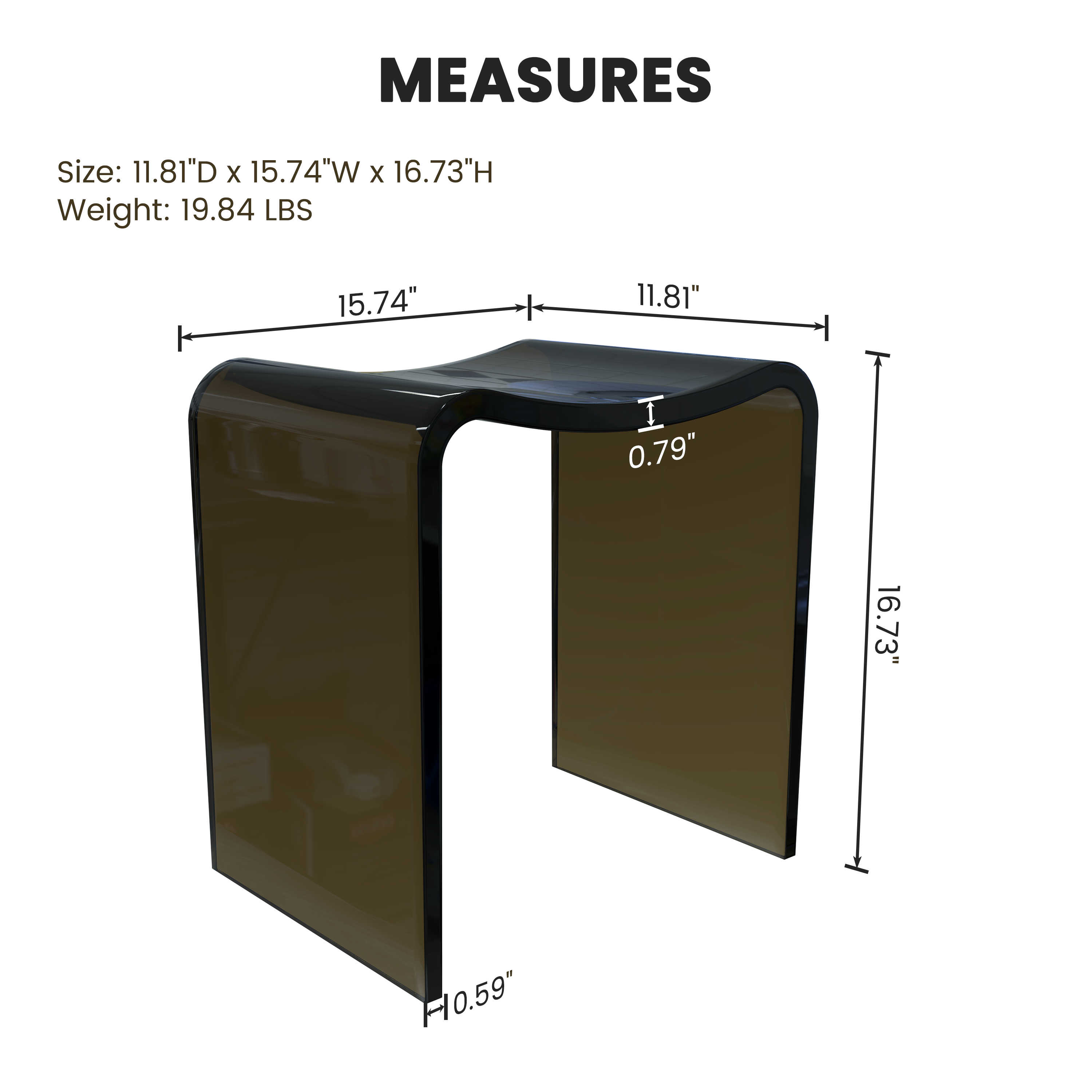 Resin Stone Freestanding Shower Stool with Gently Curved Seat