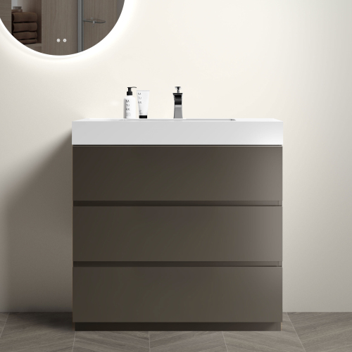 24"/30"/36" Gray Freestanding Bathroom Vanity with One-Piece Sink Basin