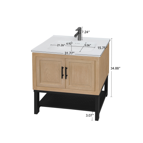 Freestanding Bathroom Vanity with White Ceramic Sink & Hot and Cold Faucet