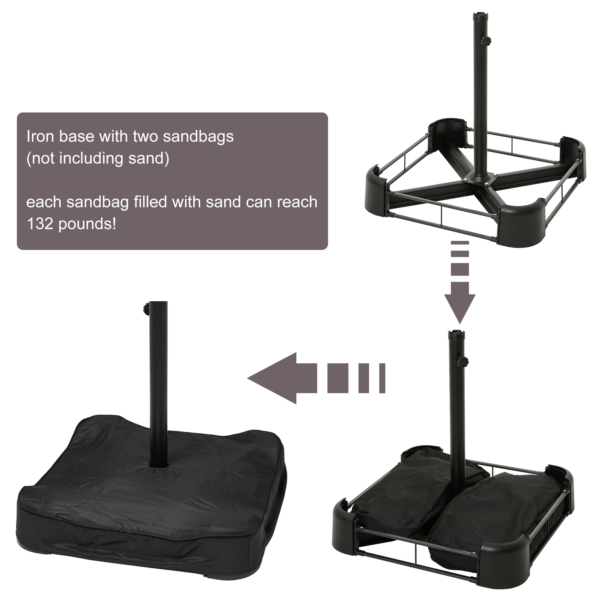 15ft Patio Steel Rectangular Double-Sided Market Umbrella With Base, Classic Design or Solar LED Lights Options,UV Sun Protection & Easy Crank for Deck Pool Patio.